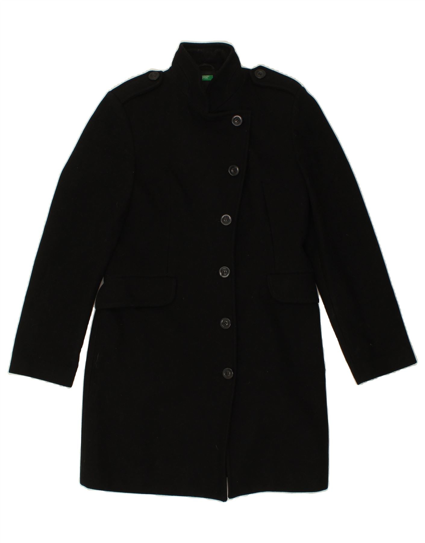 image of BENETTON Womens Military Overcoat UK 10 Small Black