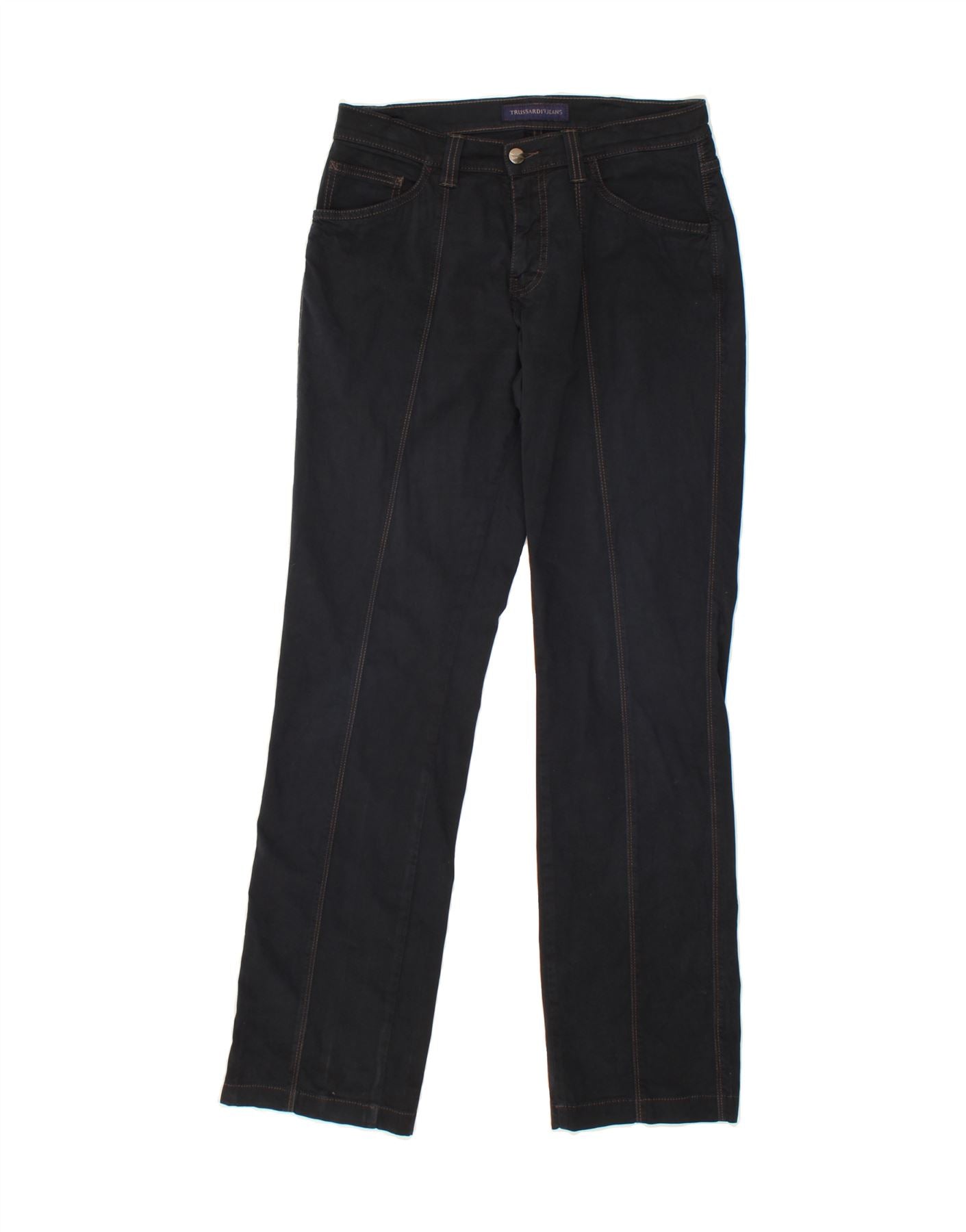 image of TRUSSARDI Mens Slim Casual Trousers W30 L32 Navy Blue Cotton