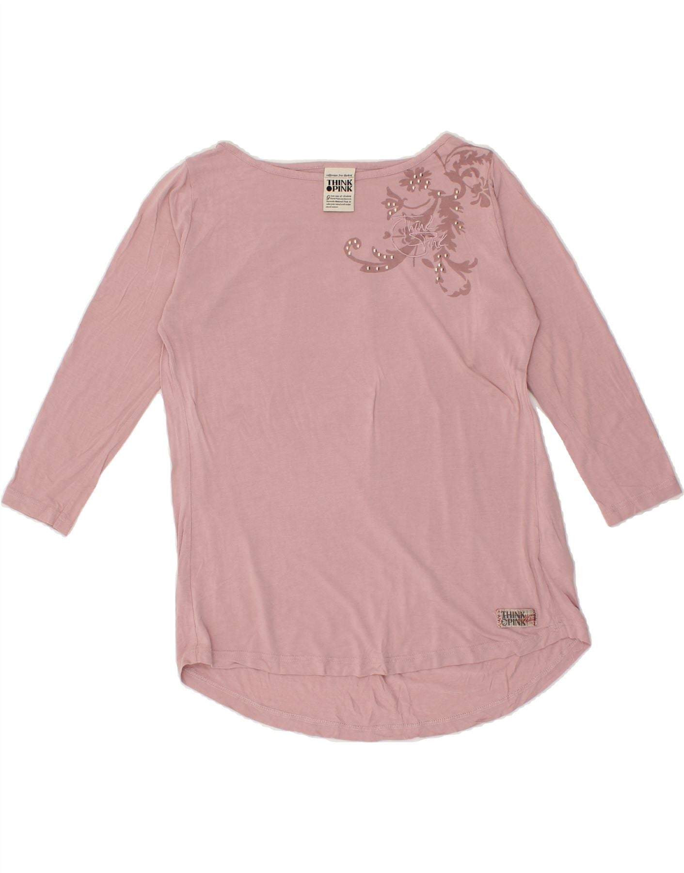 image of THINK PINK Womens Graphic Top 3/4 Sleeve UK 16 Large Pink Floral Viscose