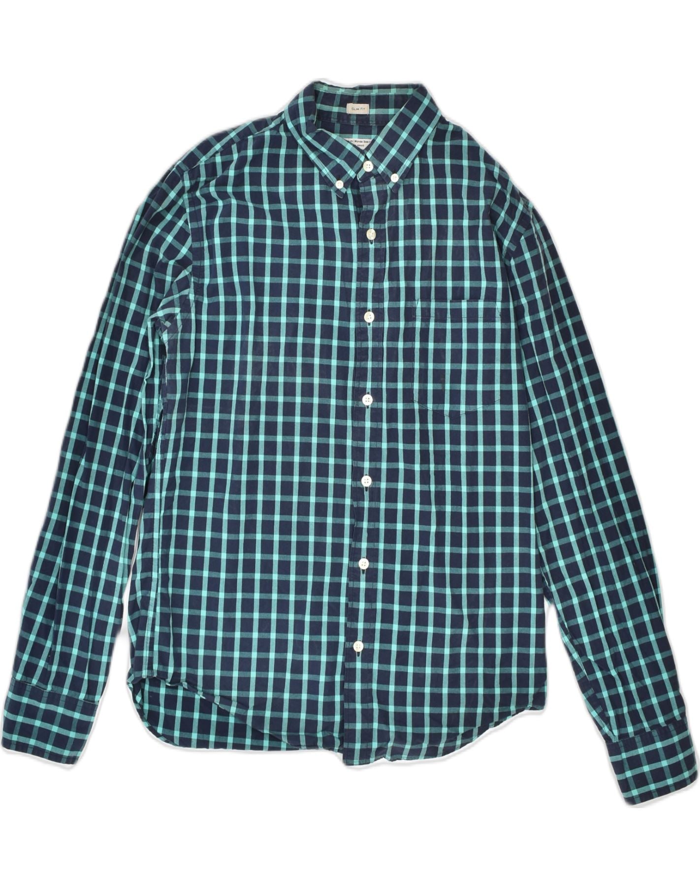 image of J. CREW Mens Slim Fit Shirt Small Green Check Cotton