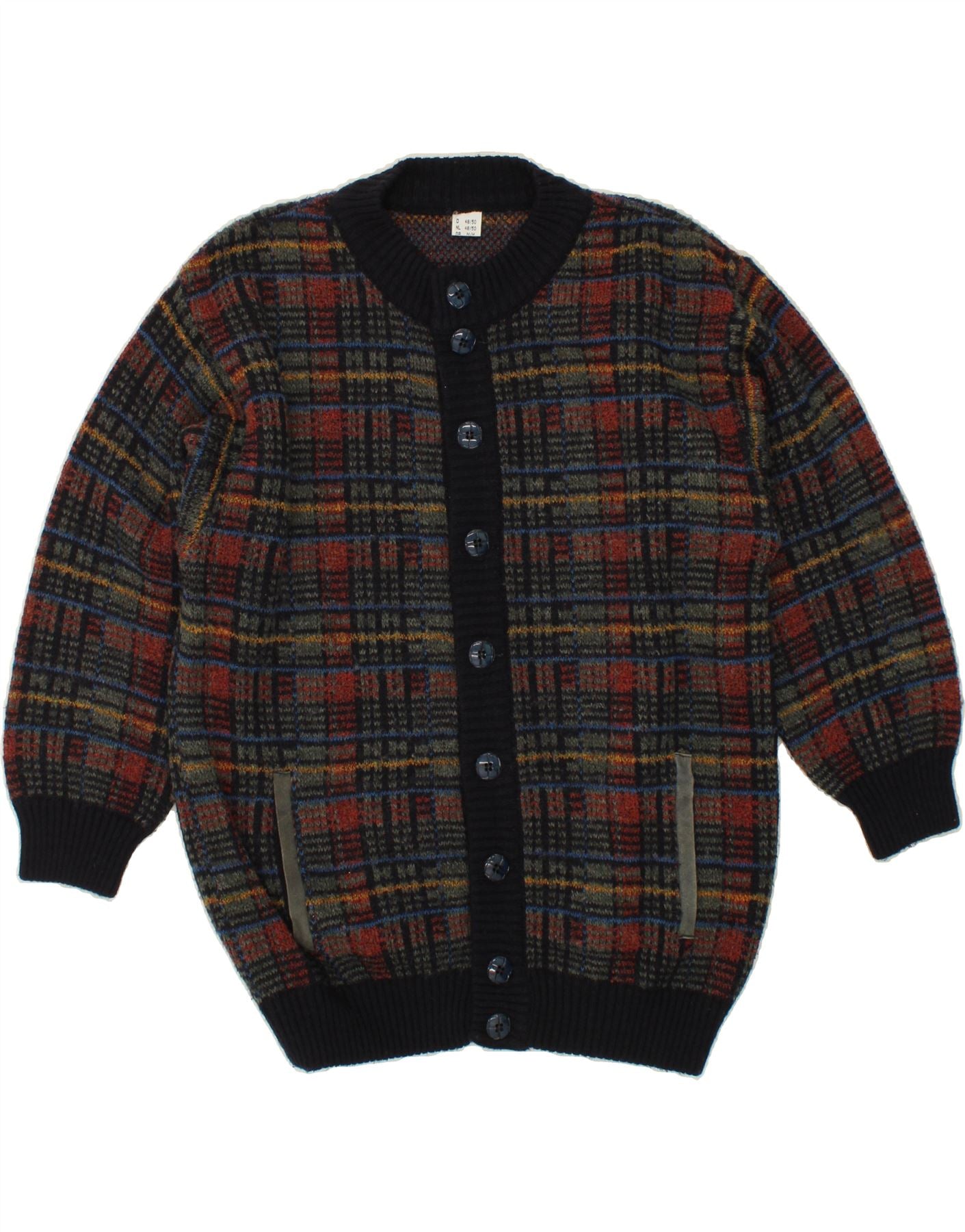 image of VINTAGE Mens Cardigan Sweater Medium Multicoloured Check Acrylic