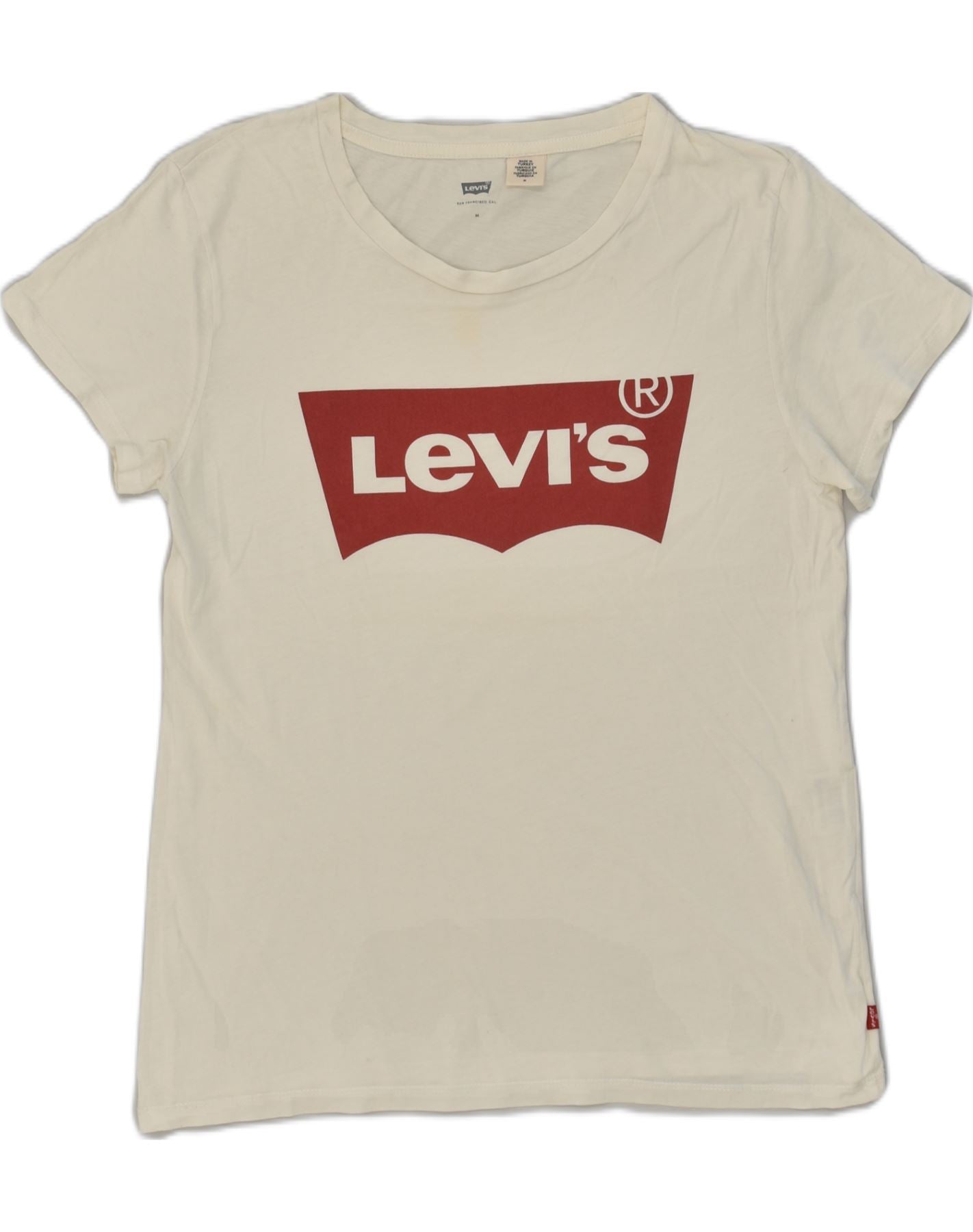 image of LEVI'S Womens San Francisco Graphic T-Shirt Top UK 12 Medium Off White