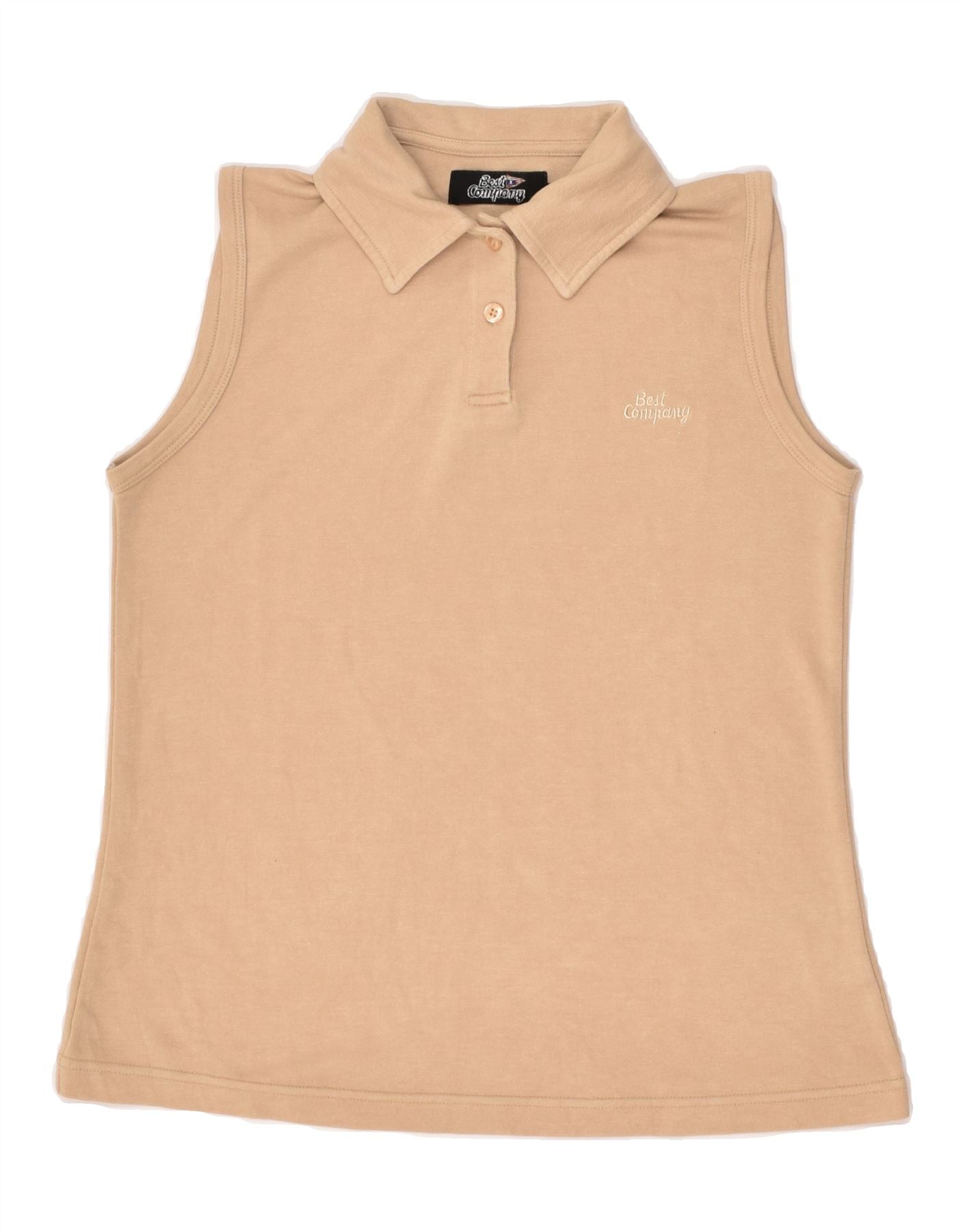 image of BEST COMPANY Womens Sleeveless Polo Shirt UK 12 Medium Beige Polyester