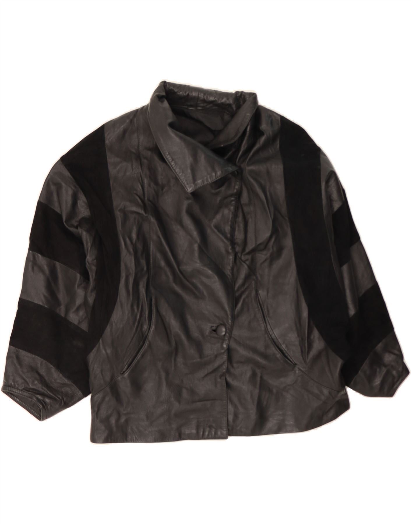 image of VINTAGE Womens Oversized Leather Jacket UK 20 2XL Black
