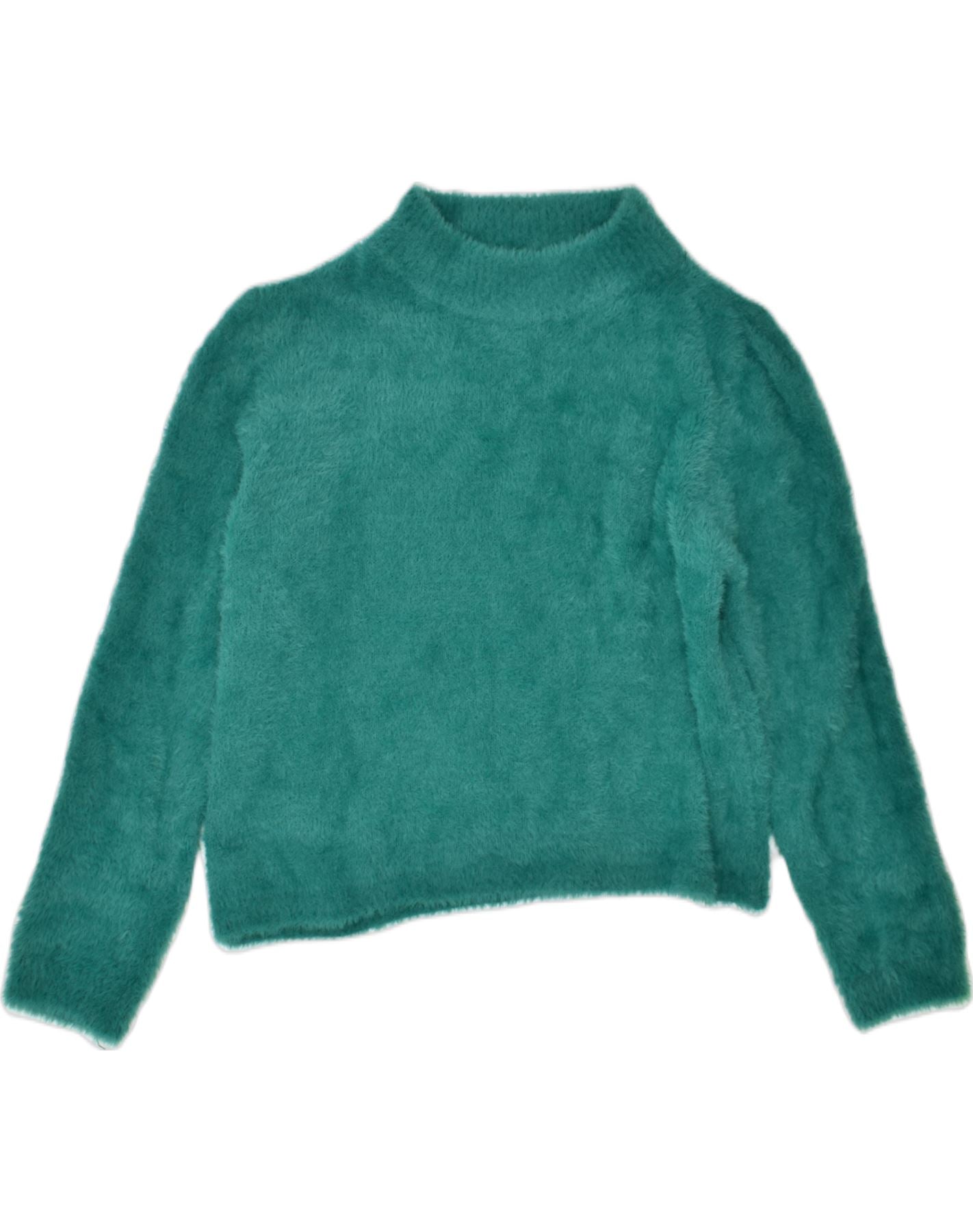 image of VINTAGE Womens Fleece Turtle Neck Jumper Sweater UK 10 Small Green