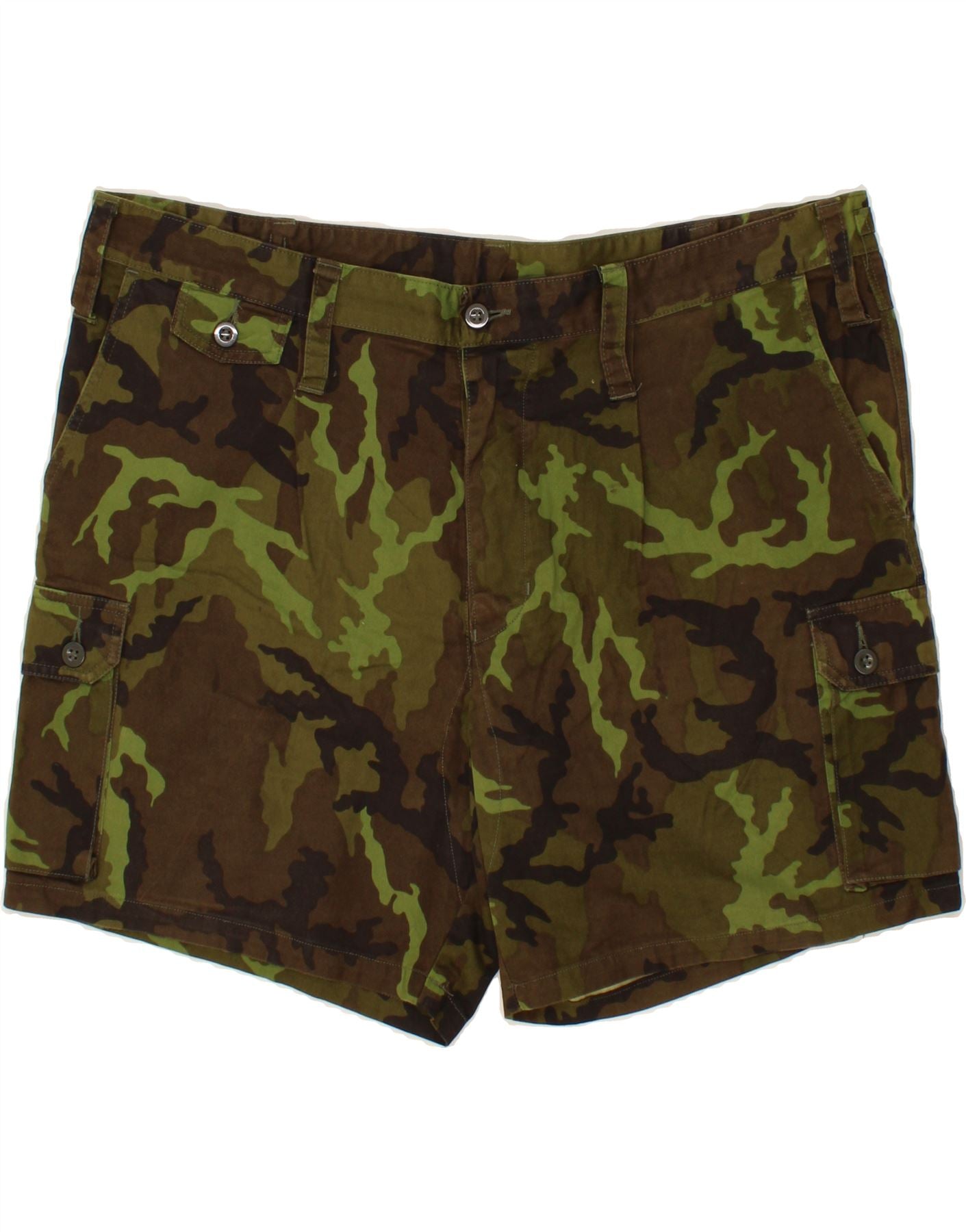 image of VINTAGE Mens Cargo Shorts W44 2XL Khaki Camouflage Cotton