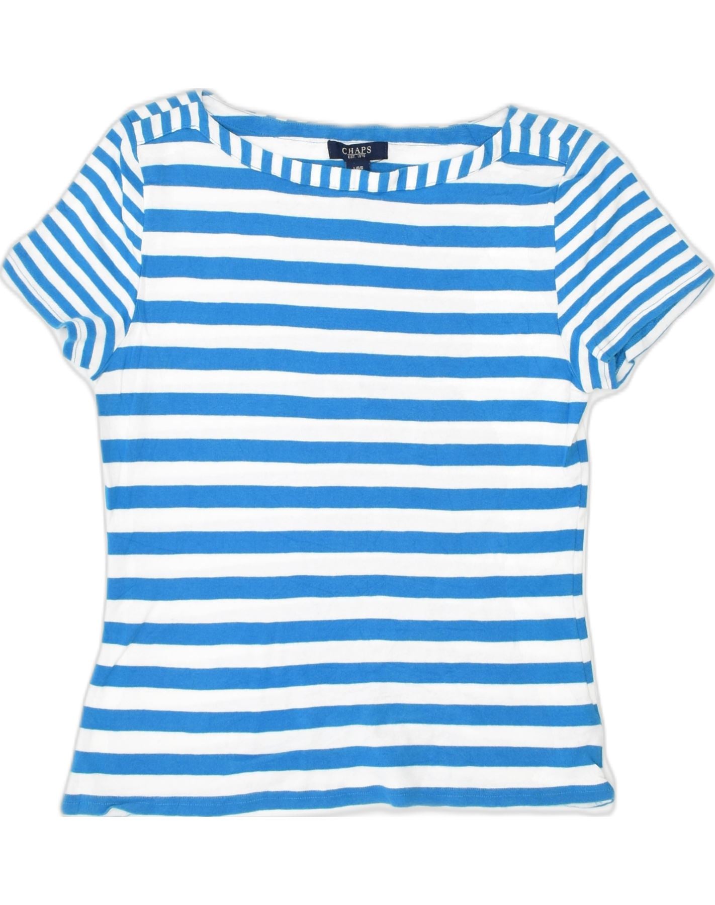 Image of CHAPS Womens Slim Fit T-Shirt Top UK 14 Large Blue Striped Cotton