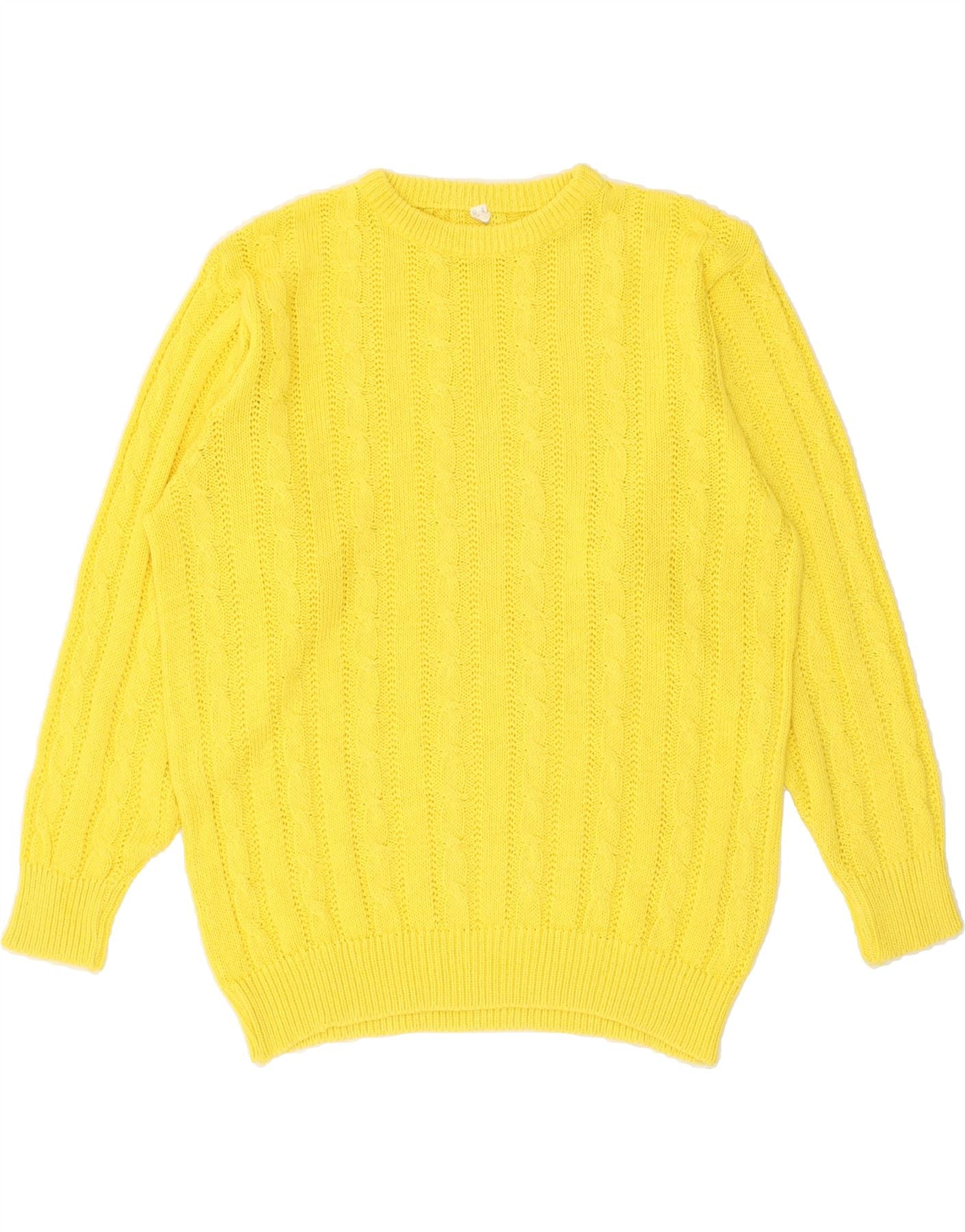 image of VINTAGE Mens Crew Neck Jumper Sweater Small Yellow Cotton