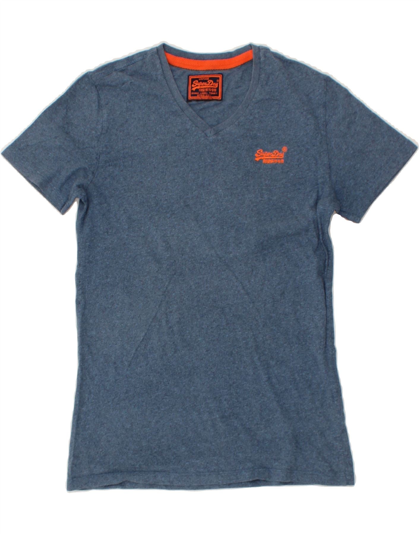 image of SUPERDRY Mens T-Shirt Top Small Blue Flecked Cotton