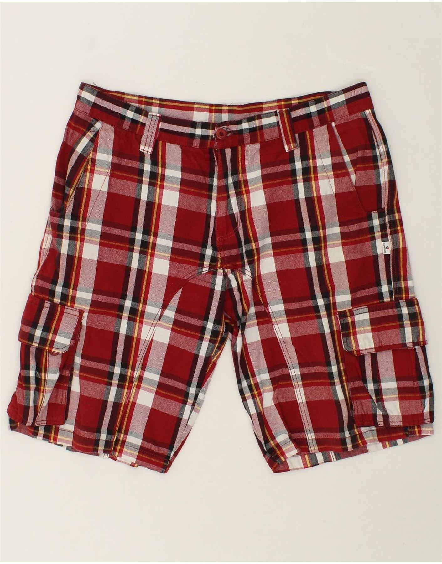 Image of VINTAGE Mens Cargo Shorts Large W36  Red Check Cotton