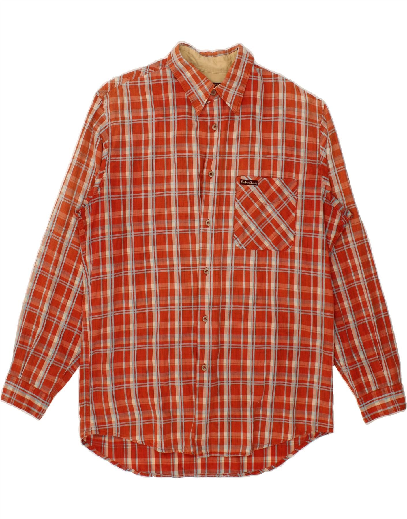 Image of MARLBORO CLASSICS Mens Shirt Large Orange Check