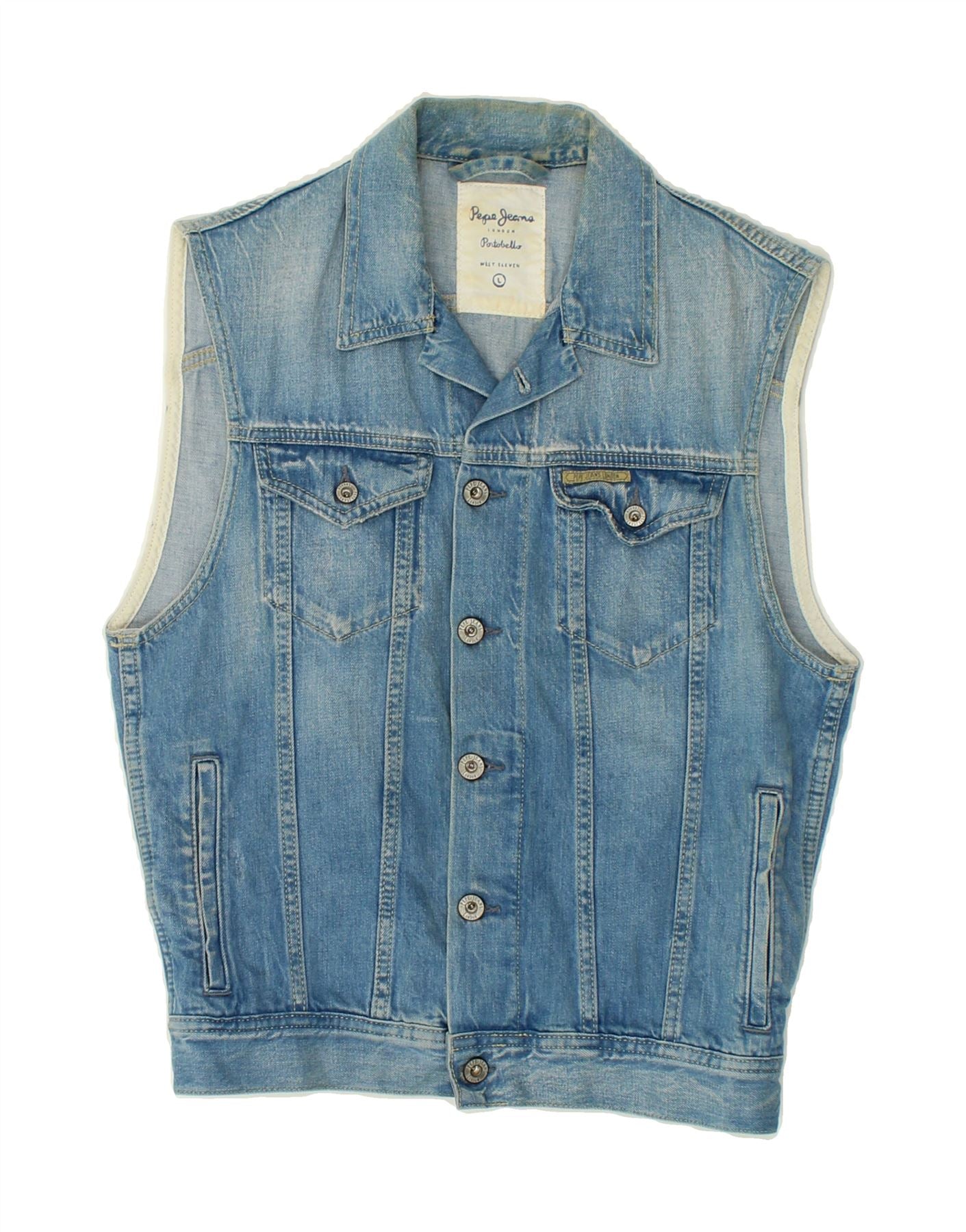 Image of PEPE JEANS Mens Denim Gilet UK 40 Large Blue Cotton