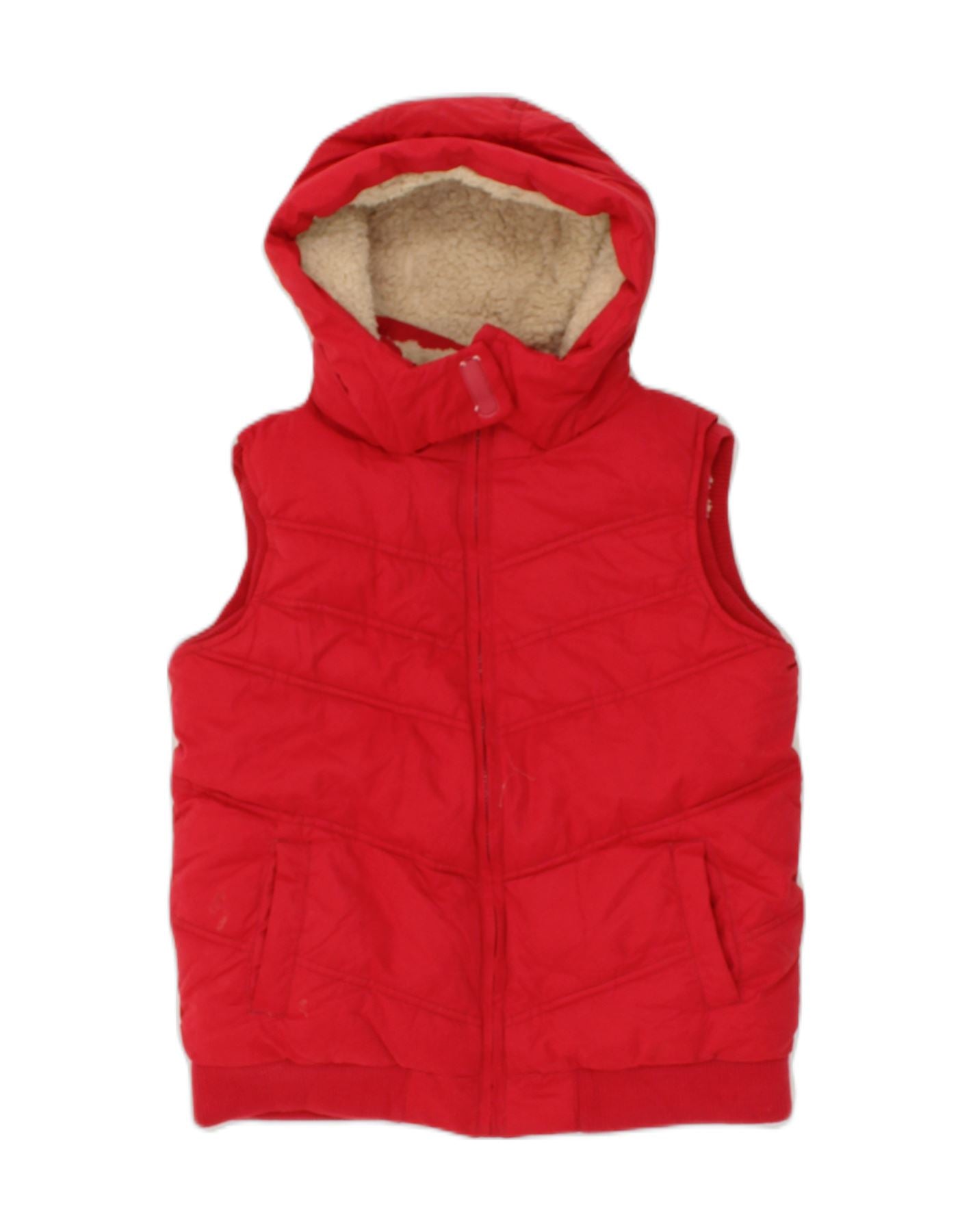 image of FAT FACE Girls Sherpa Hooded Padded Gilet 12-13 Years Red