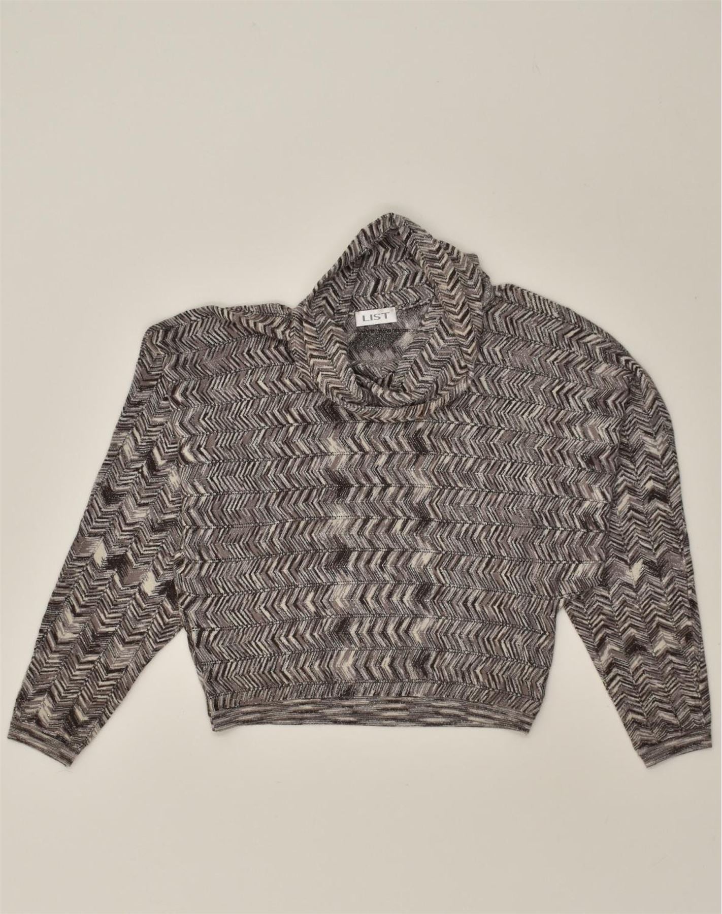 image of VINTAGE Womens Roll Neck Jumper Sweater UK 20 2XL  Grey Herringbone