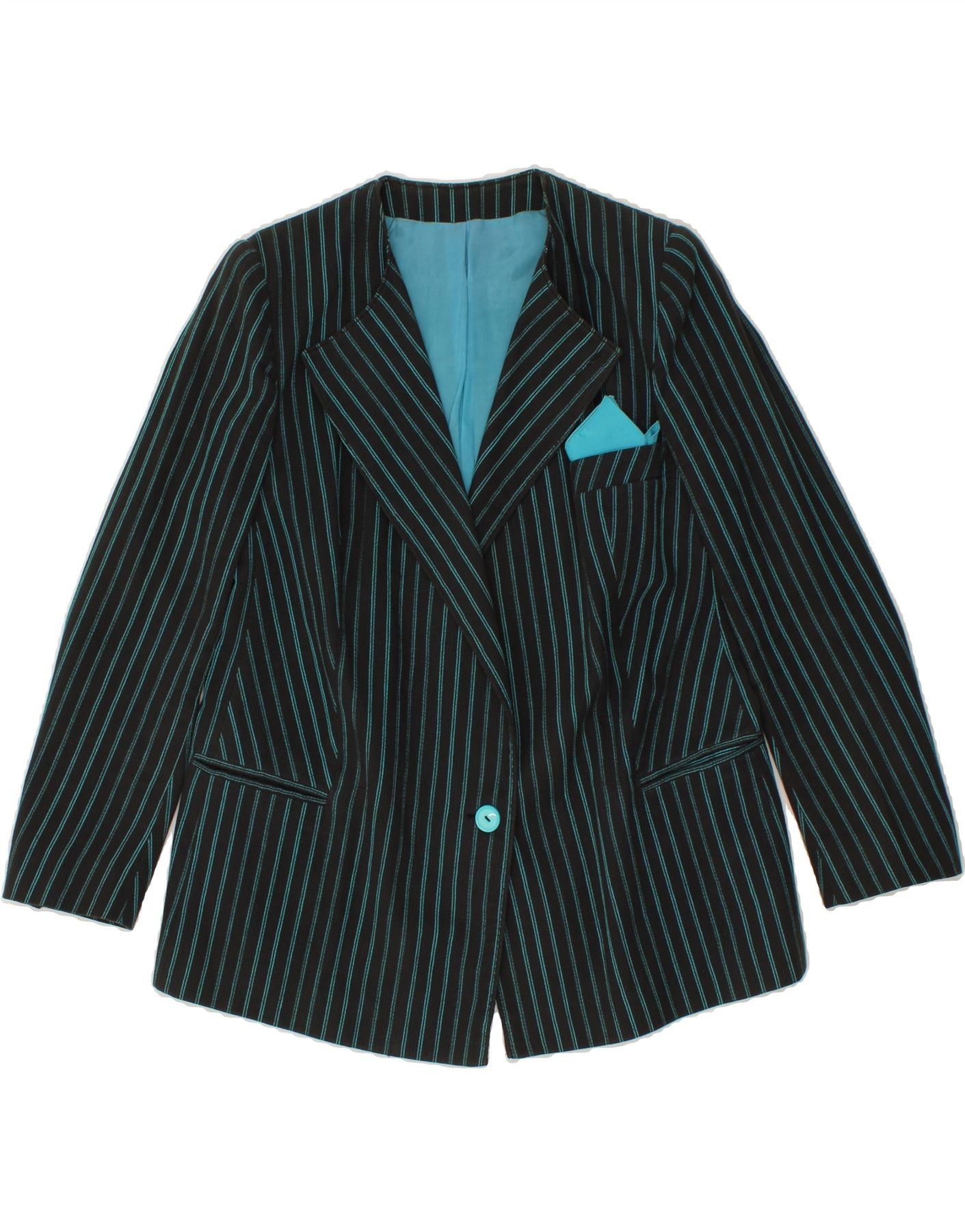 image of VINTAGE Womens 1 Button Blazer Jacket IT 46 Large Blue Striped