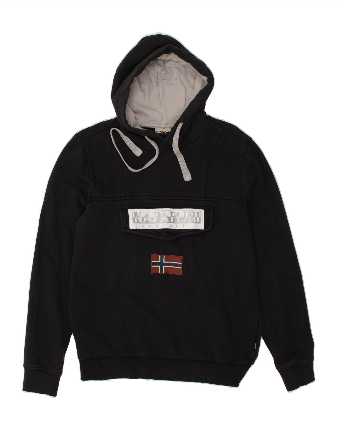 Image of NAPAPIJRI Mens Graphic Hoodie Jumper Small Black Cotton