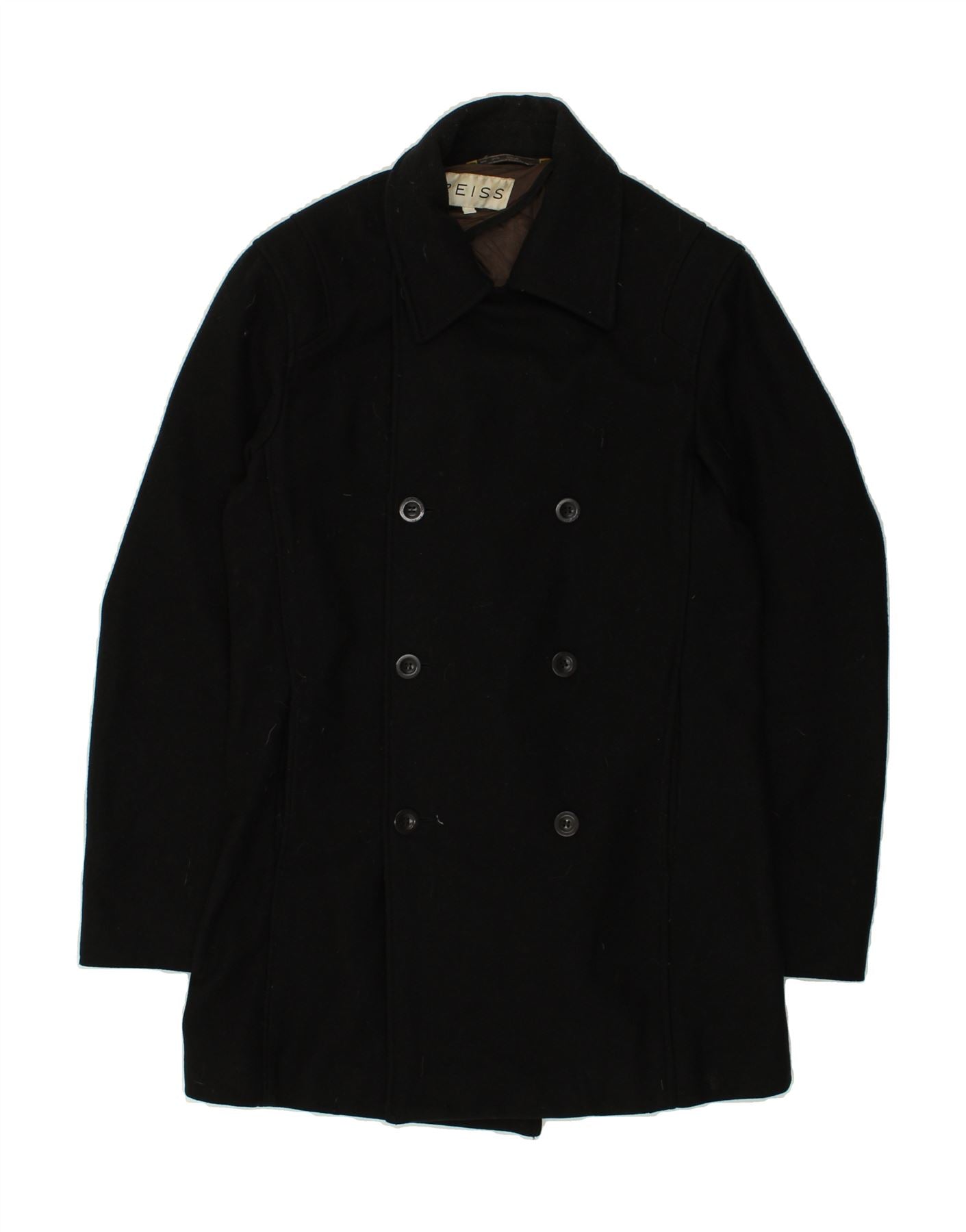 image of REISS Mens Double Breasted Coat UK 36 Small Black Wool