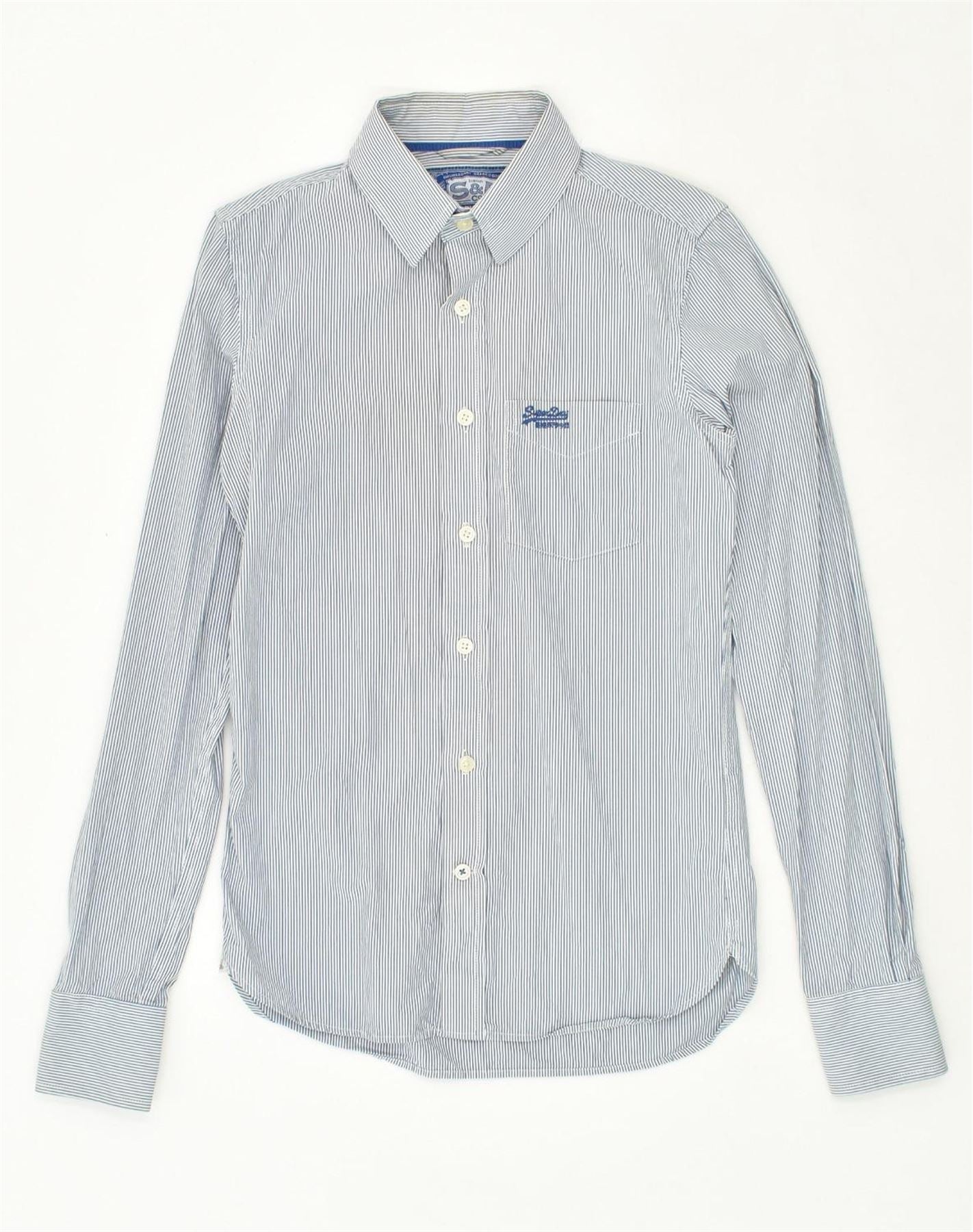 image of SUPERDRY Mens Shirt Small Blue Pinstripe Cotton