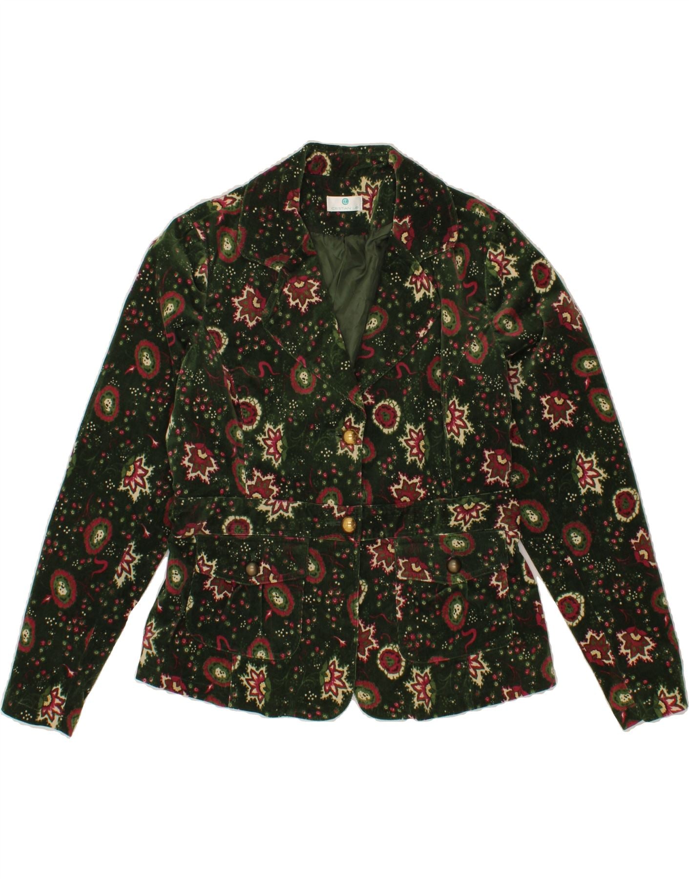 image of VINTAGE Womens Corduroy 2 Button Blazer Jacket IT 46 Large Green Floral