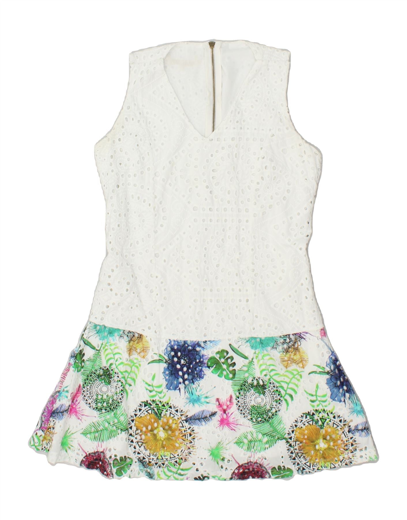 image of DESIGUAL Womens Sleeveless A-Line Dress EU 40 Medium White Floral