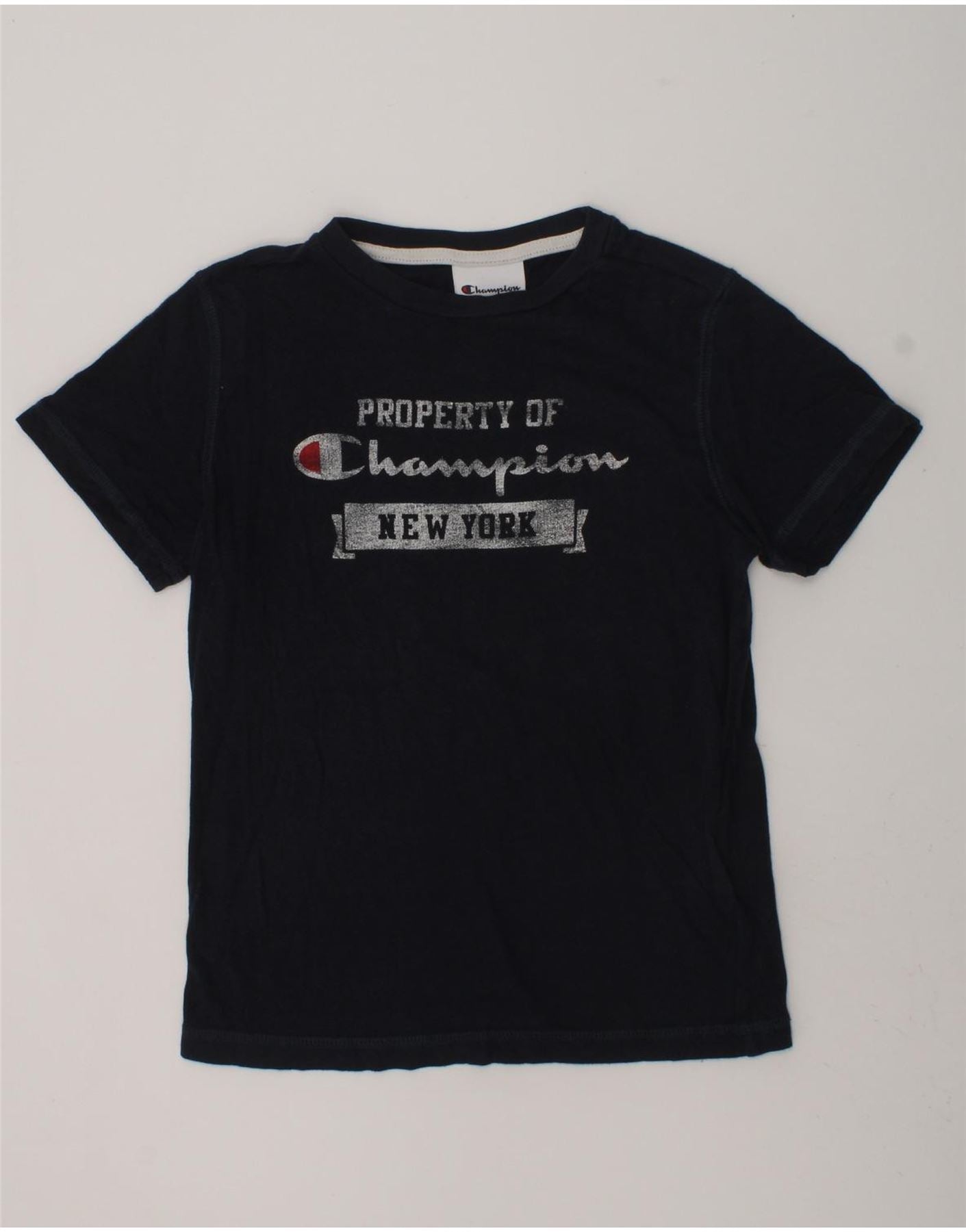 image of CHAMPION Boys Graphic T-Shirt Top 7-8 Years Small  Navy Blue Cotton