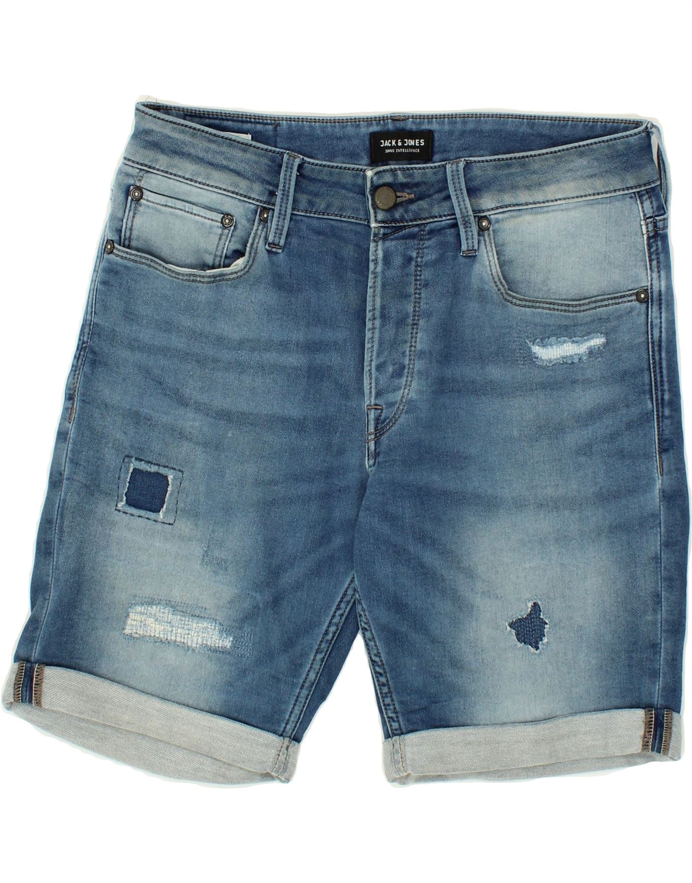 image of JACK & JONES Mens Distressed Regular Fit Denim Shorts Medium W32  Blue