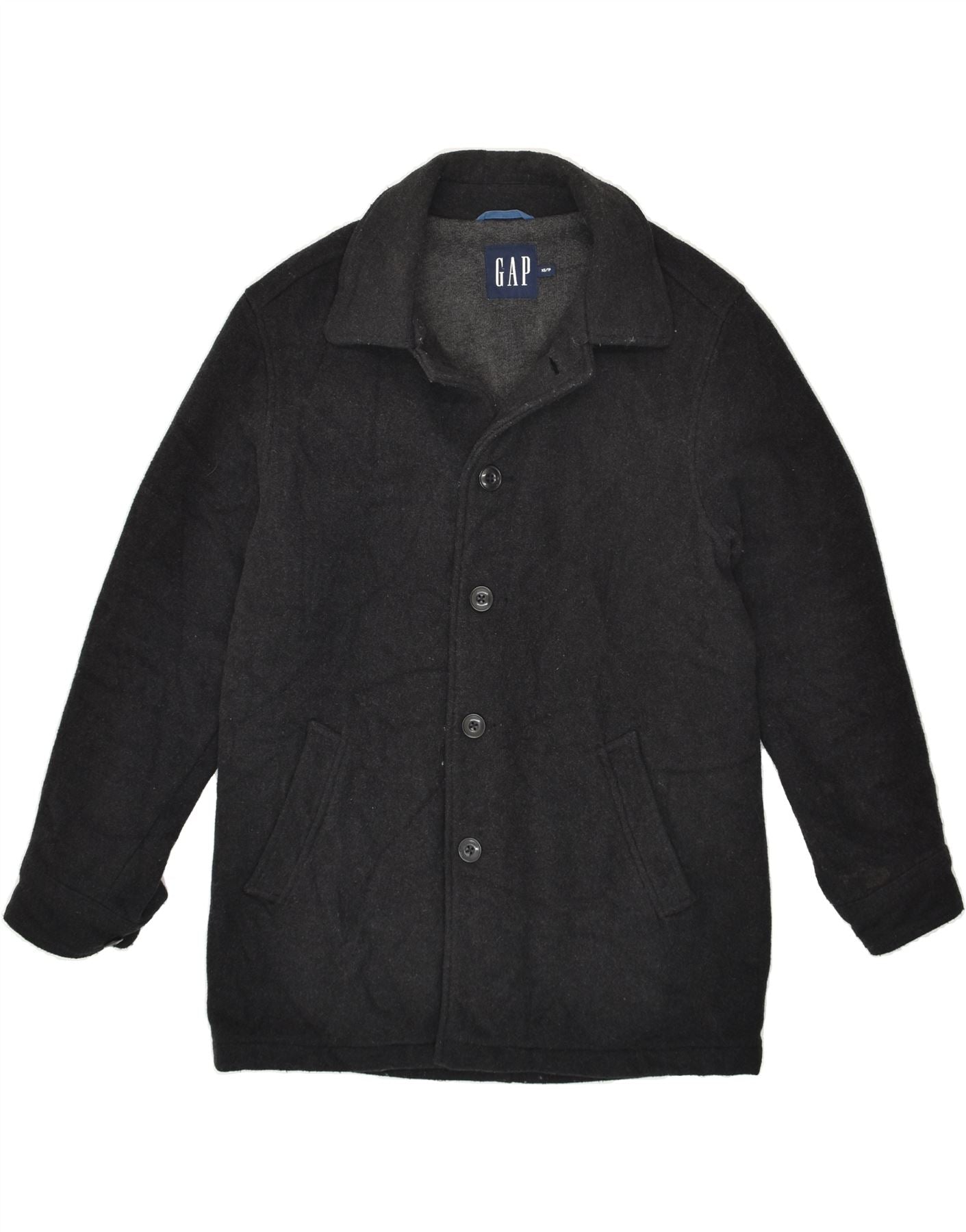 image of GAP Mens Overcoat UK 34 XS Black Wool