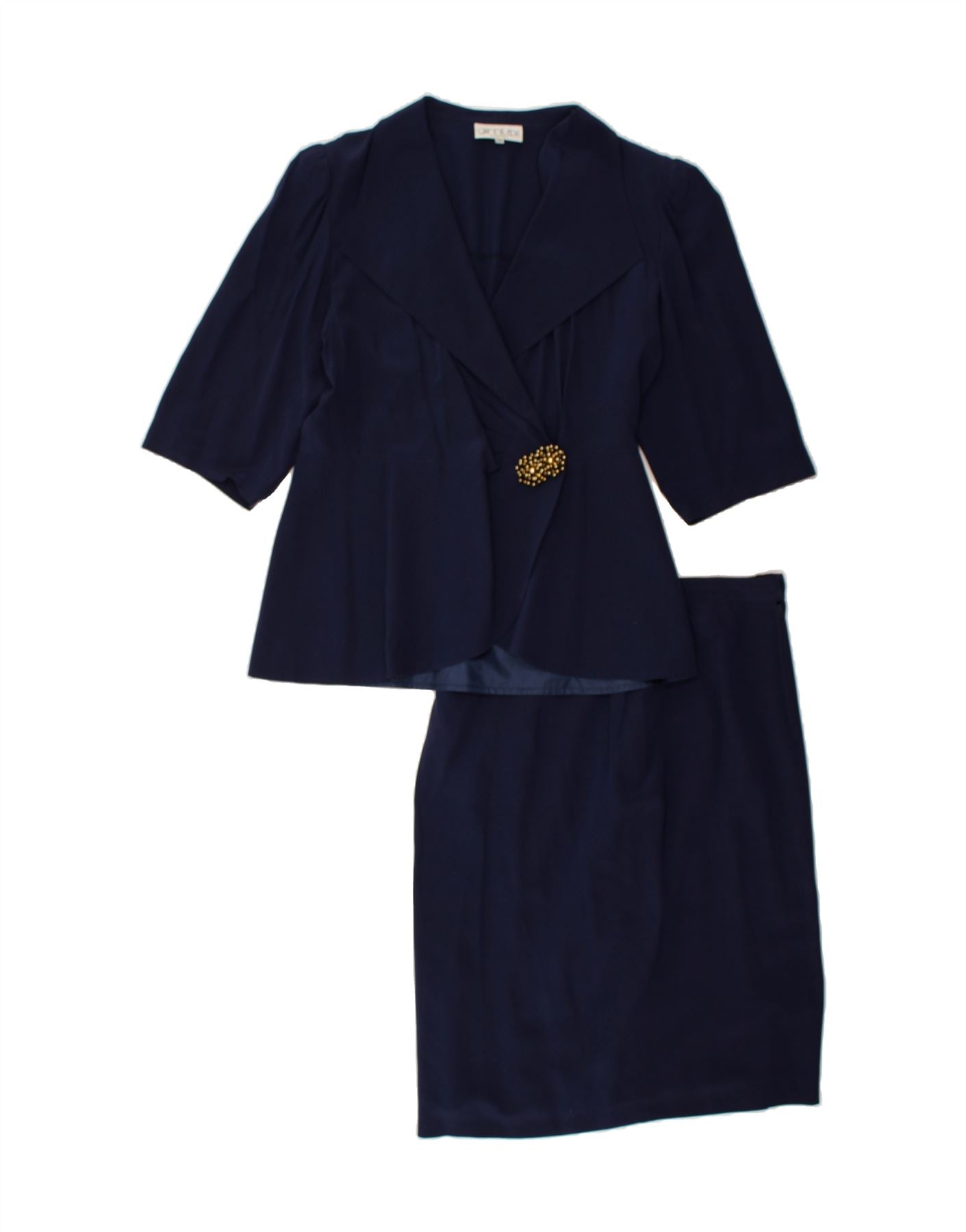 image of VINTAGE Womens 1 Button 2 Piece Skirt Set IT 50 XL  W36  Navy Blue