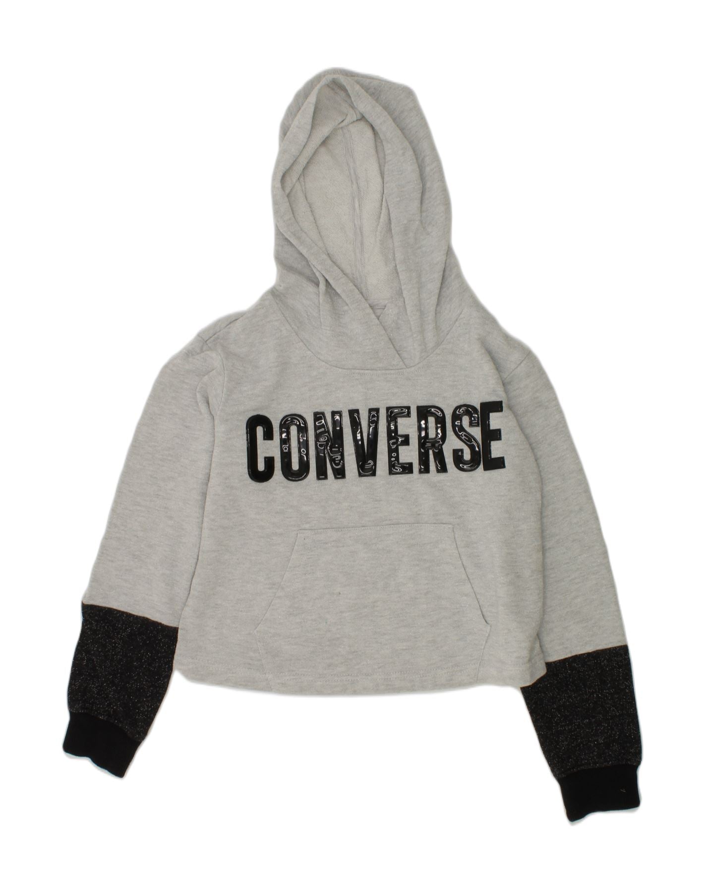 Image of CONVERSE Girls Crop Graphic Hoodie Jumper 8-9 Years Small  Grey