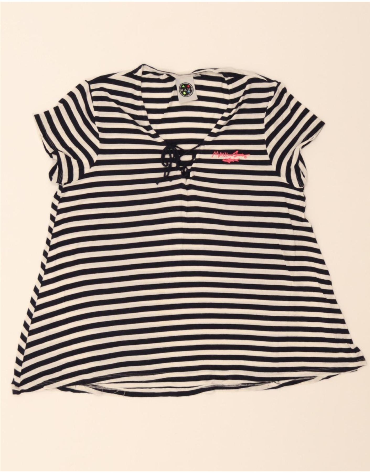 image of MAUI AND SONS Womens T-Shirt Top UK 14 Medium Black Striped Viscose