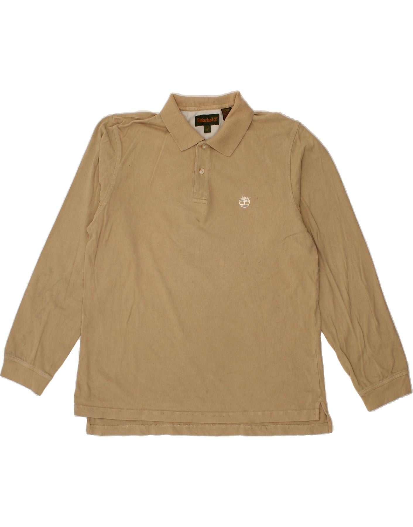 image of TIMBERLAND Mens Long Sleeve Polo Shirt Large Beige Cotton