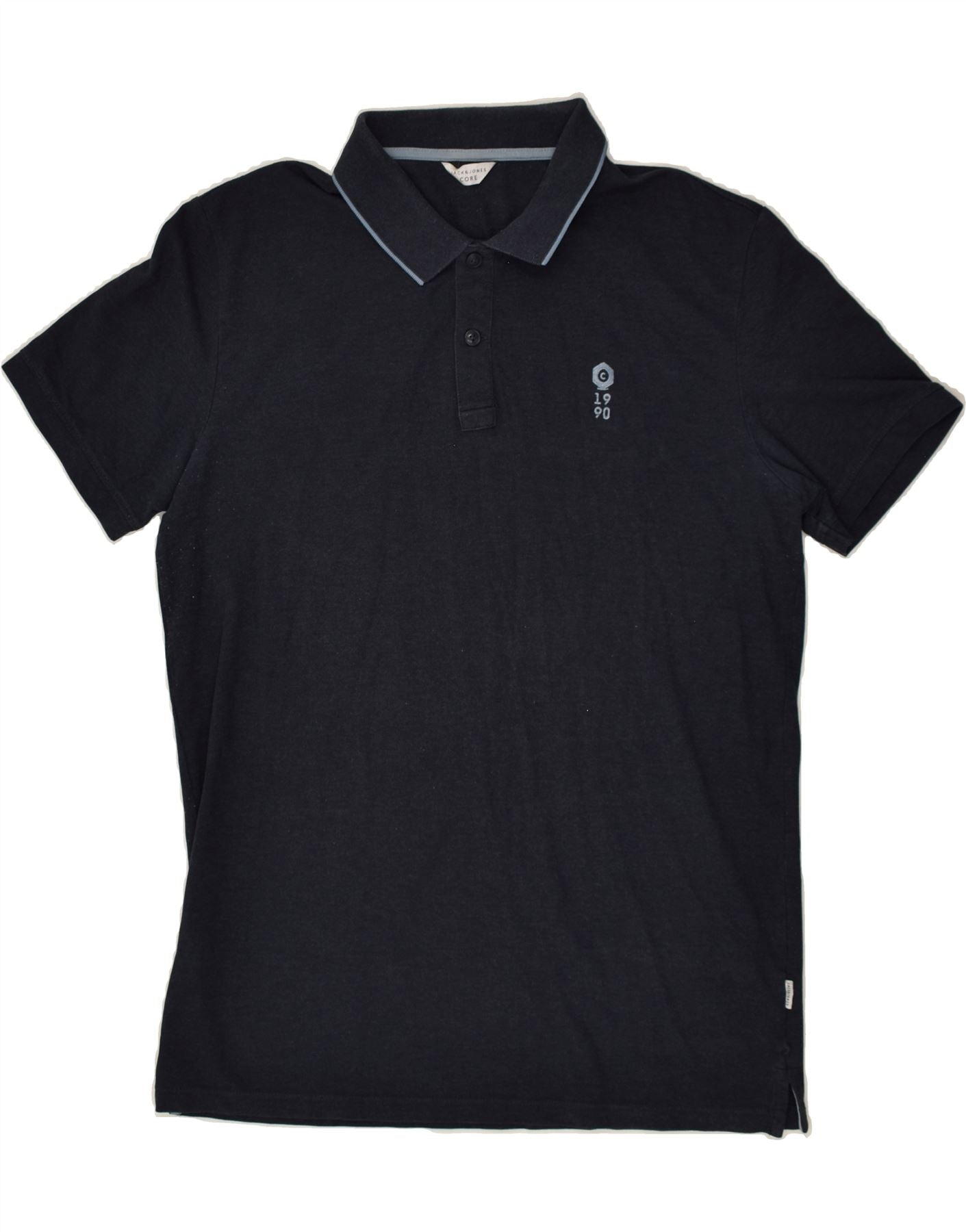 image of JACK & JONES Mens Polo Shirt Large Navy Blue Cotton