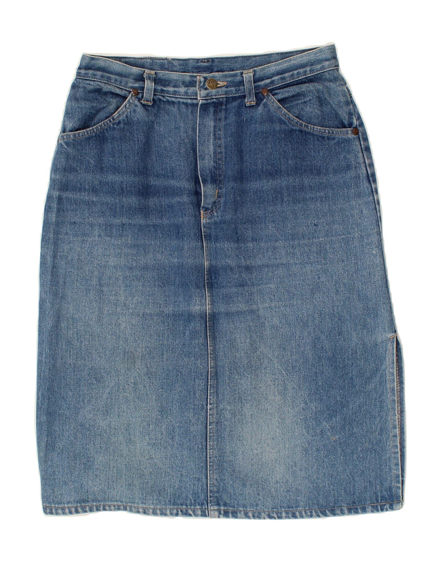 image of RIFLE Womens Denim Skirt W32 Large  Blue Cotton