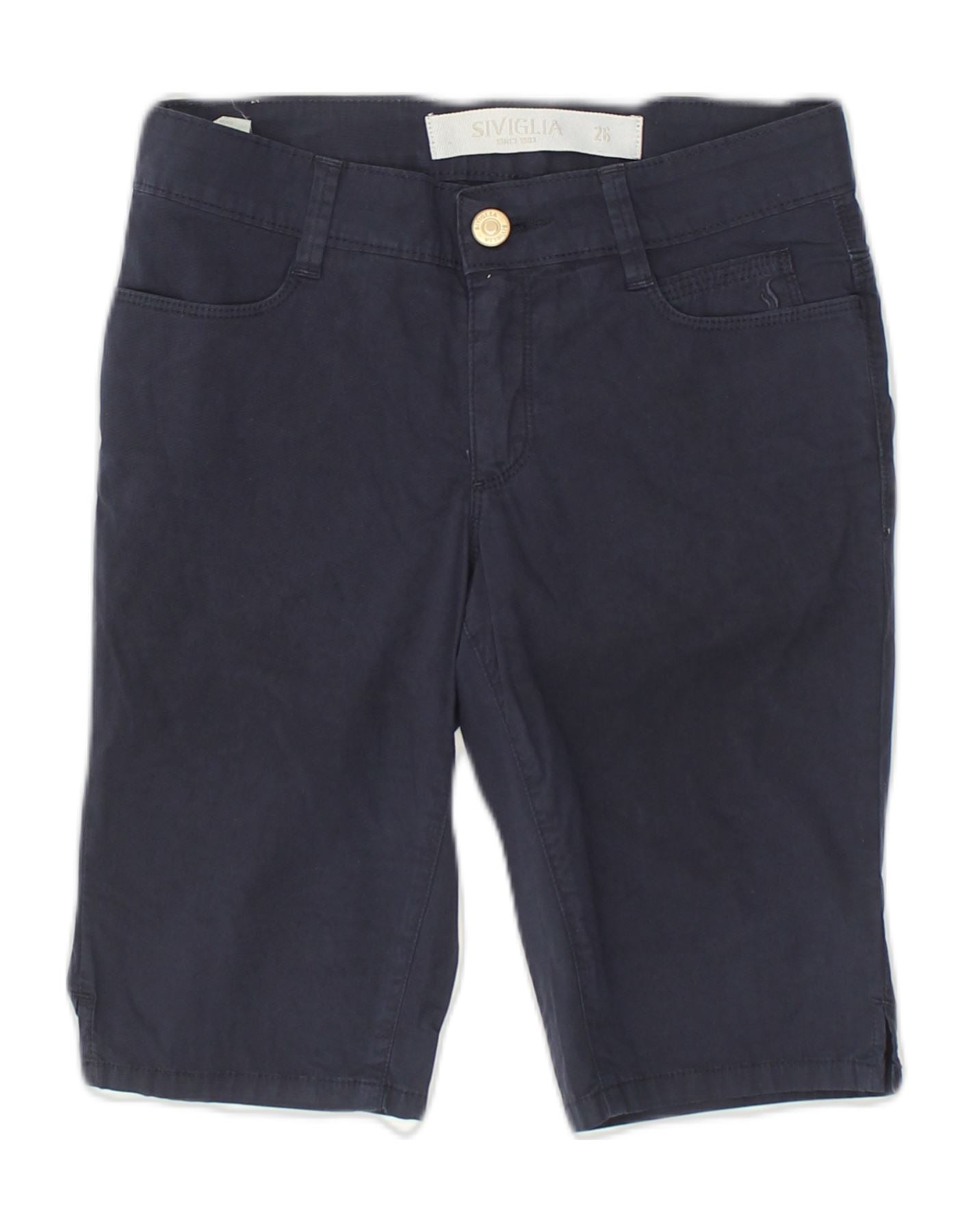 image of SIVIGLIA Womens Casual Shorts W26 Small  Navy Blue Cotton
