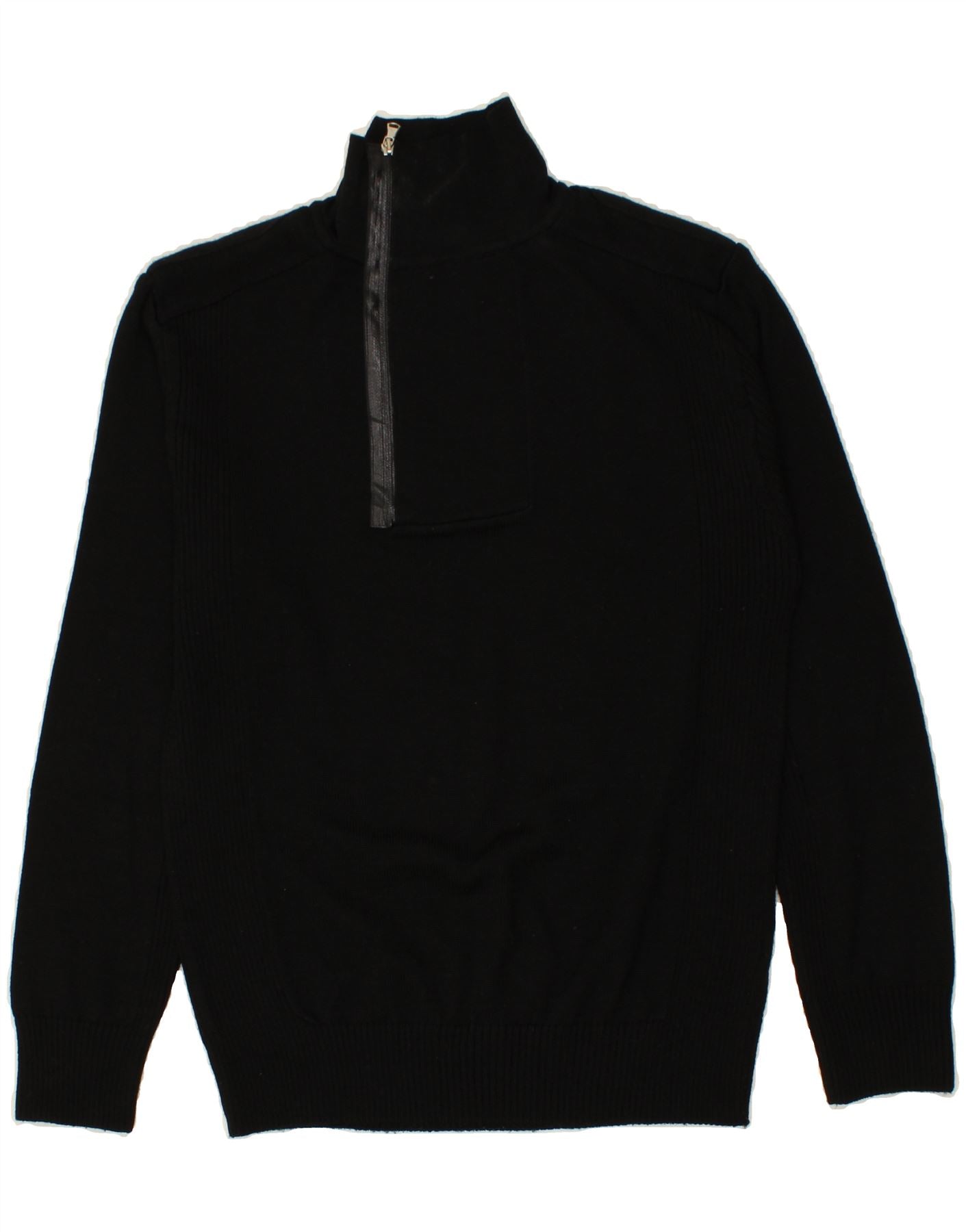 image of VINTAGE Mens Zip Neck Jumper Sweater Large Black Wool