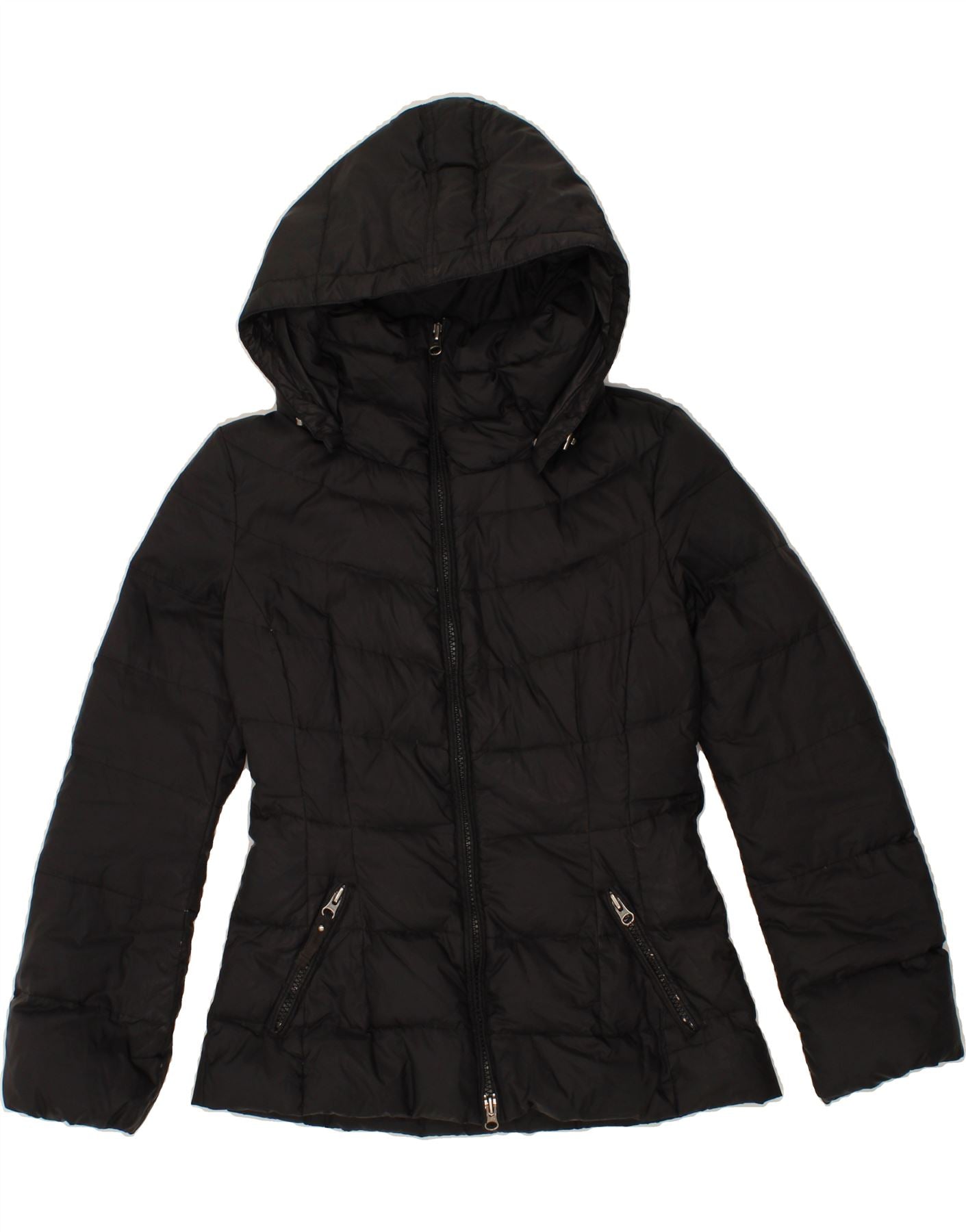 image of BENETTON Womens Hooded Padded Jacket UK 10 Small Black