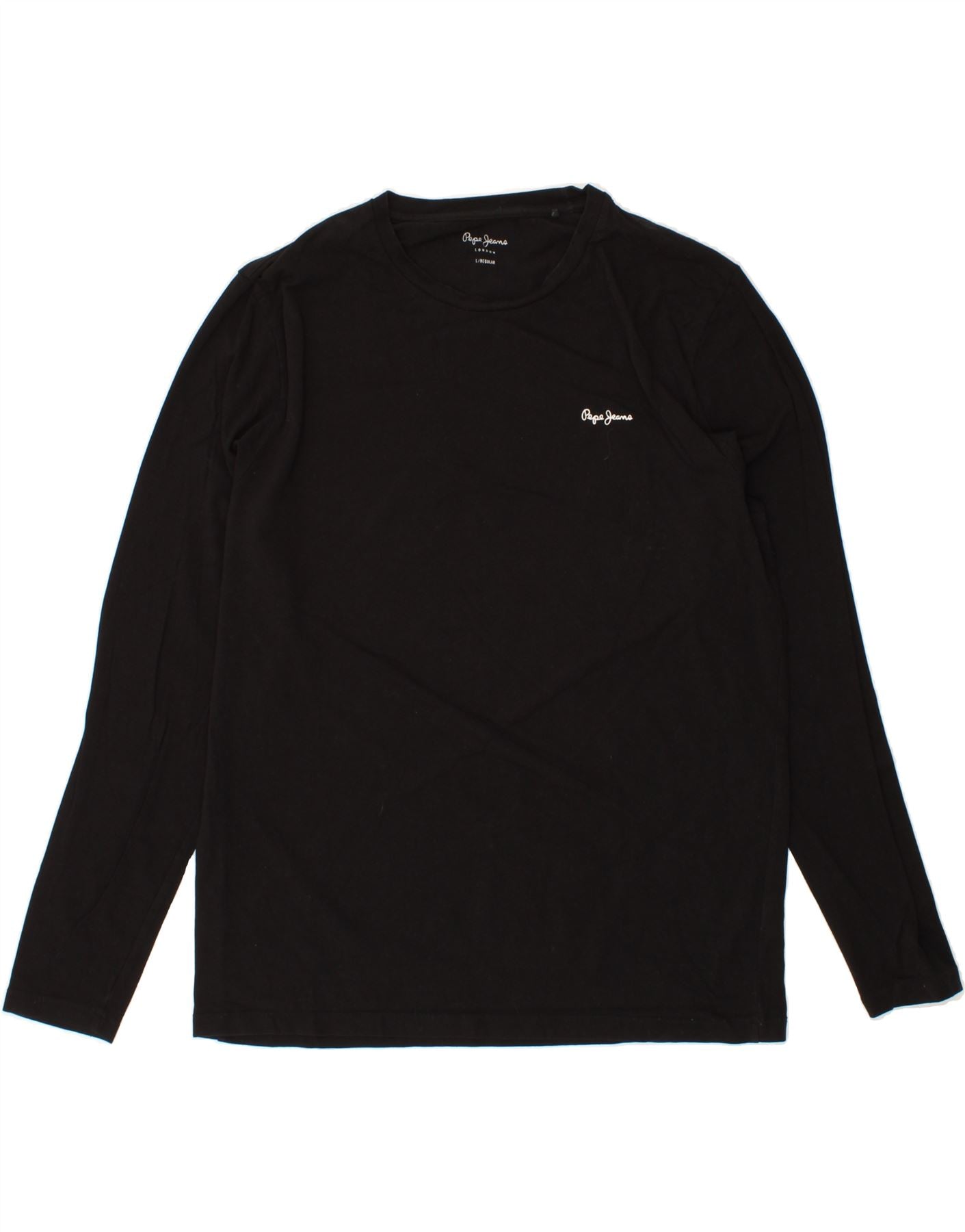 Image of PEPE JEANS Mens Regular Top Long Sleeve Large Black Cotton