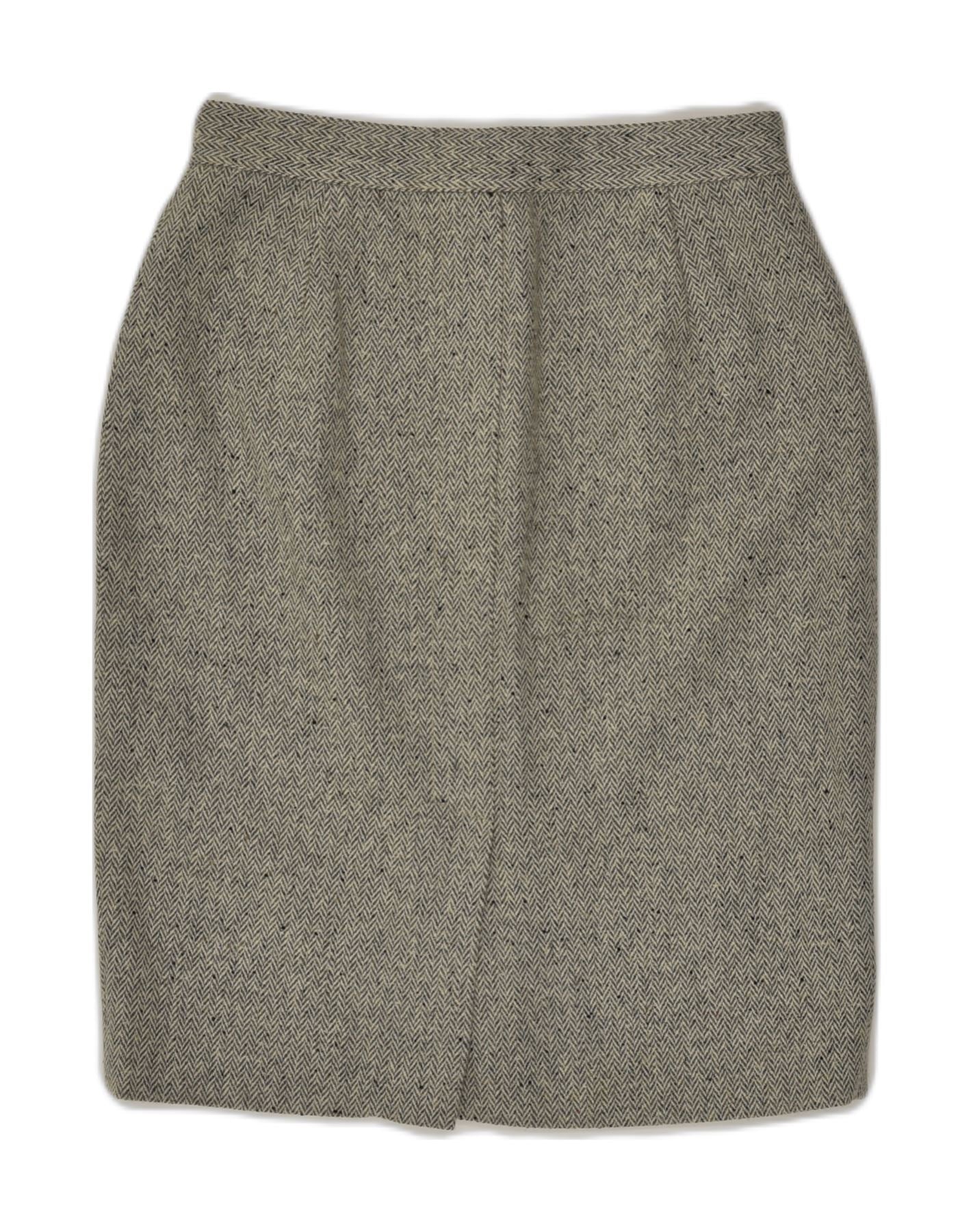 Image of VINTAGE Womens Pencil Skirt W28 Medium Grey Herringbone Wool