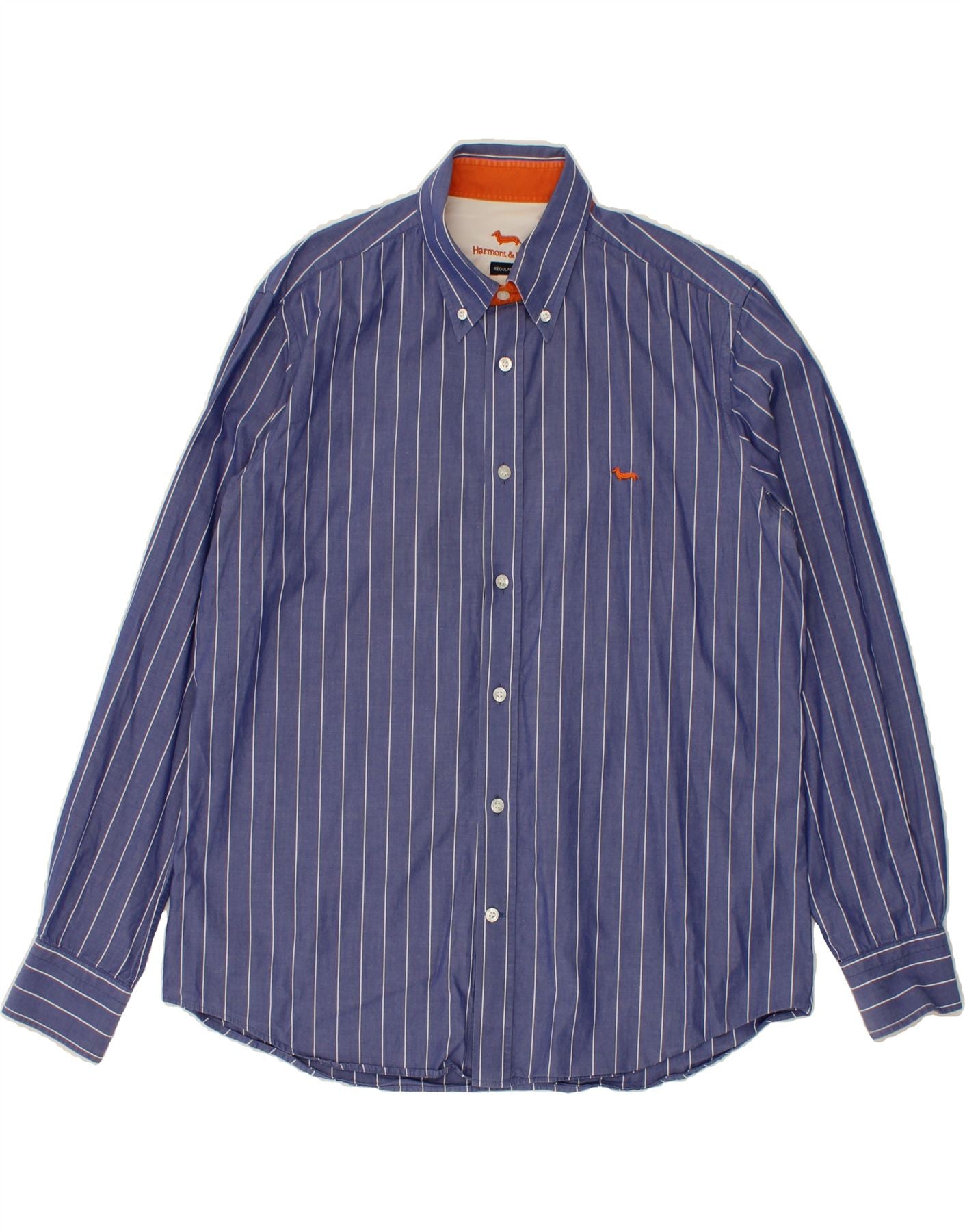 image of HARMONT & BLAINE Mens Regular Fit Shirt XL Blue Striped Cotton