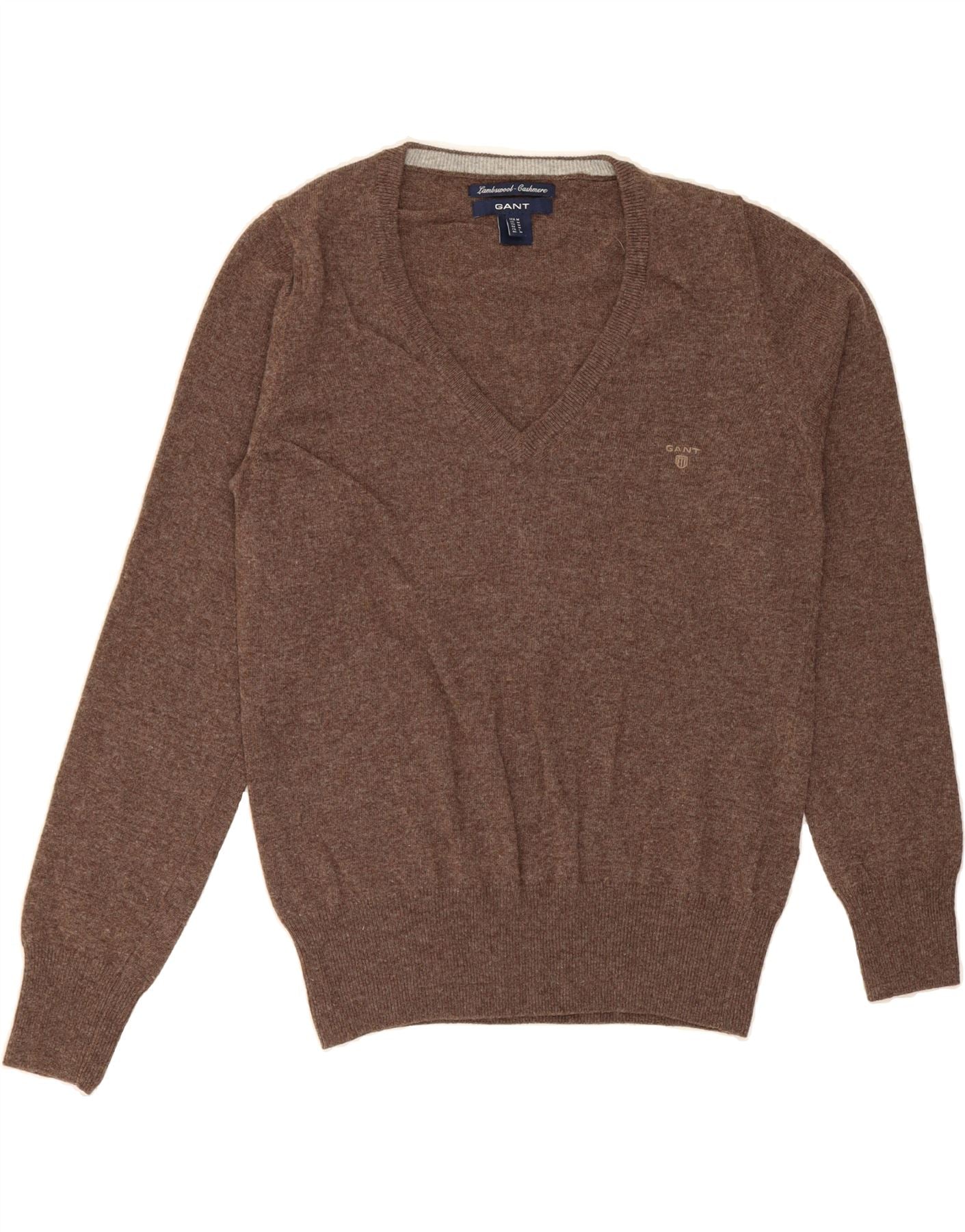 image of GANT Womens V-Neck Jumper Sweater UK 14 Medium Brown Wool