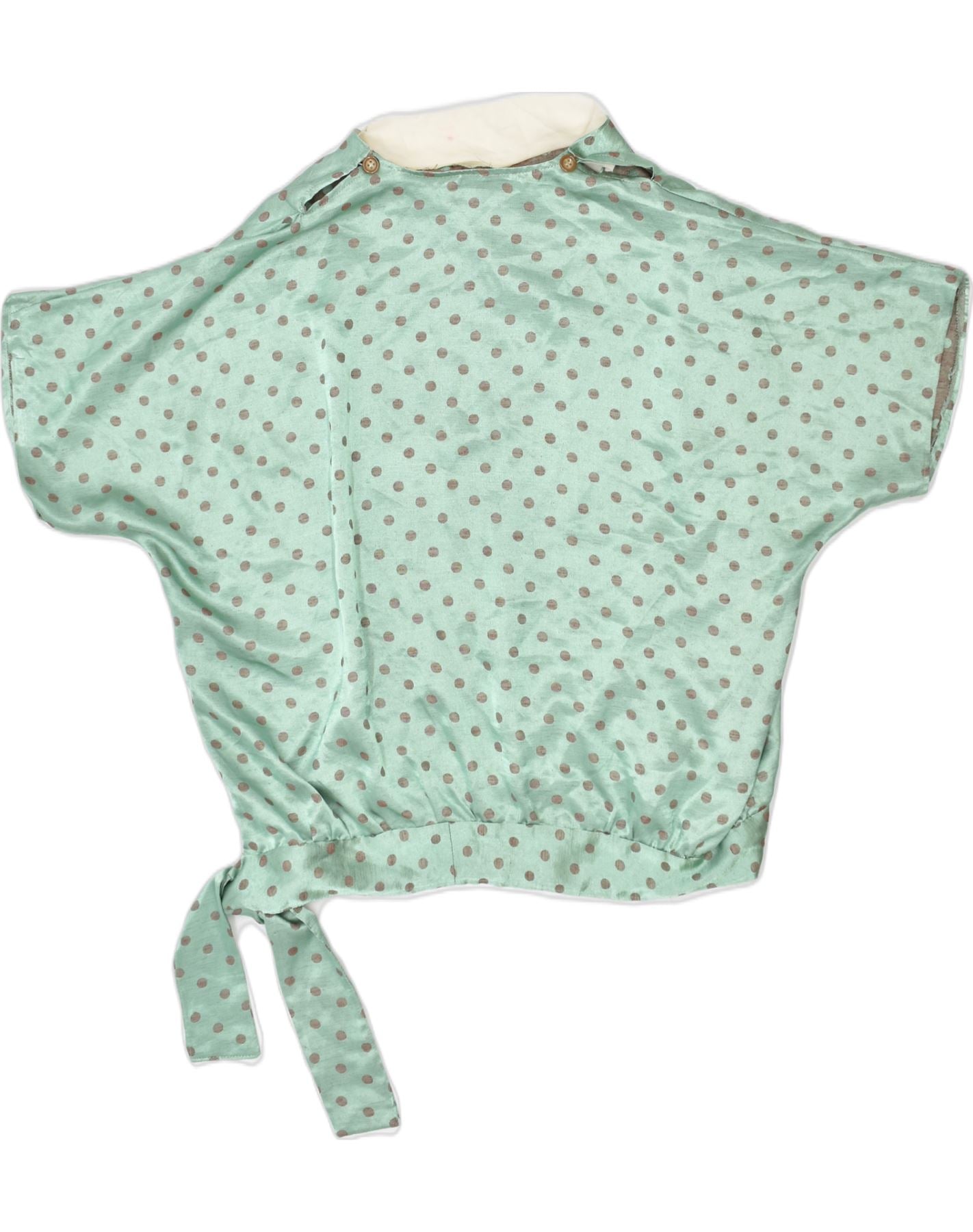 image of VINTAGE Womens Crop Blouse Top UK 16 Large Green Polka Dot Polyester