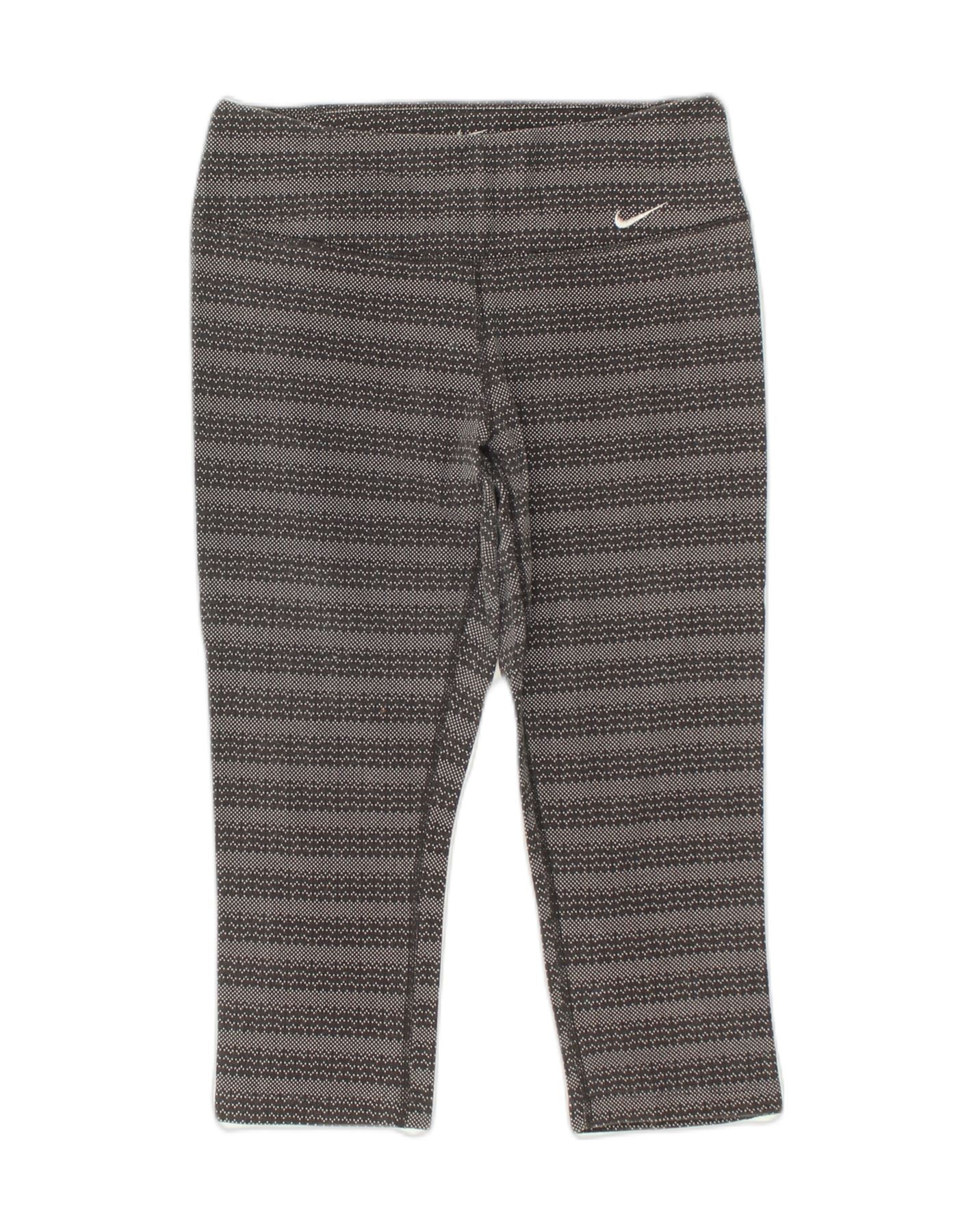 image of NIKE Womens Dri Fit Leggings UK 14 Medium Grey Striped Cotton