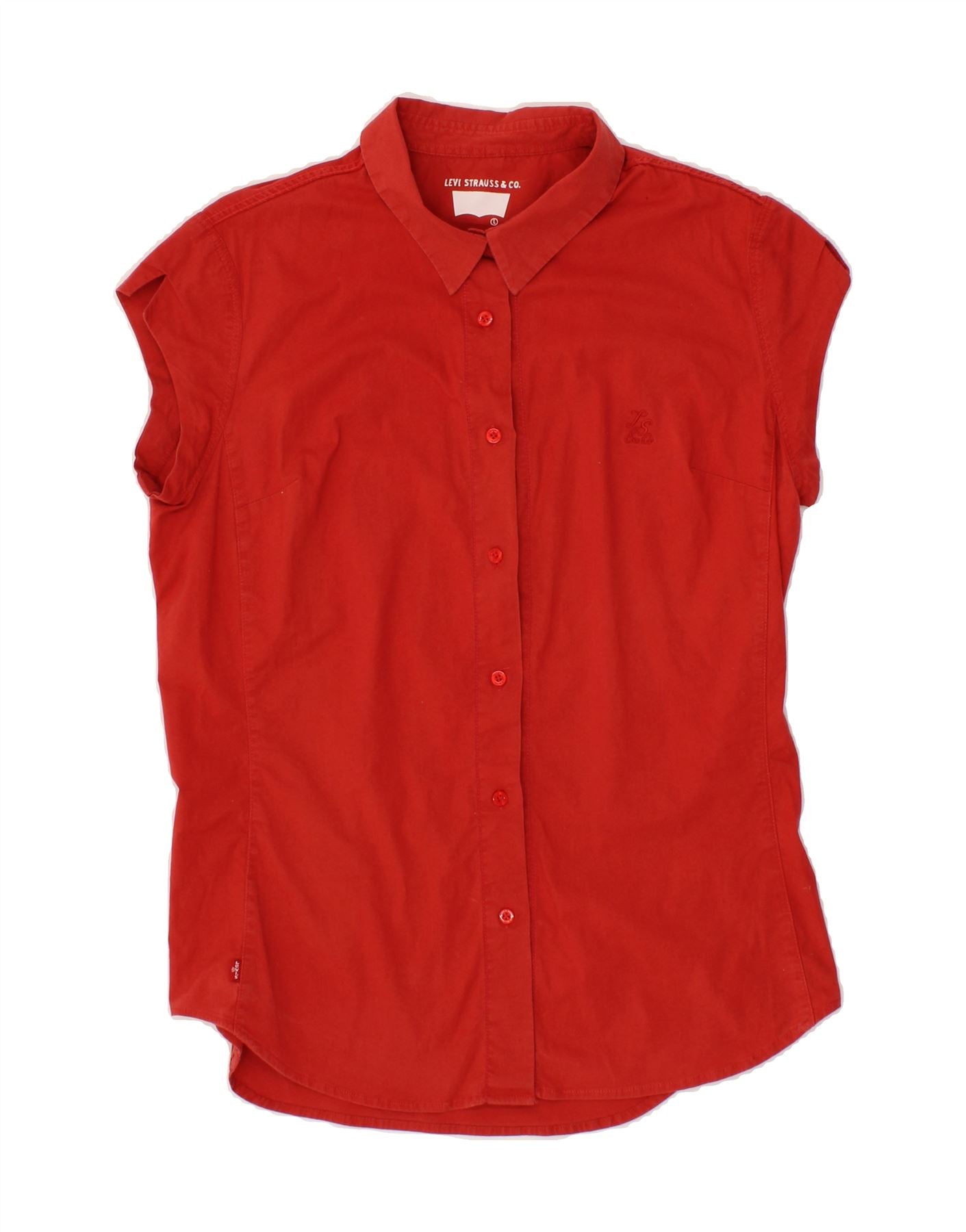 image of LEVI'S Womens Short Sleeve Shirt Blouse UK 14 Large Red Cotton