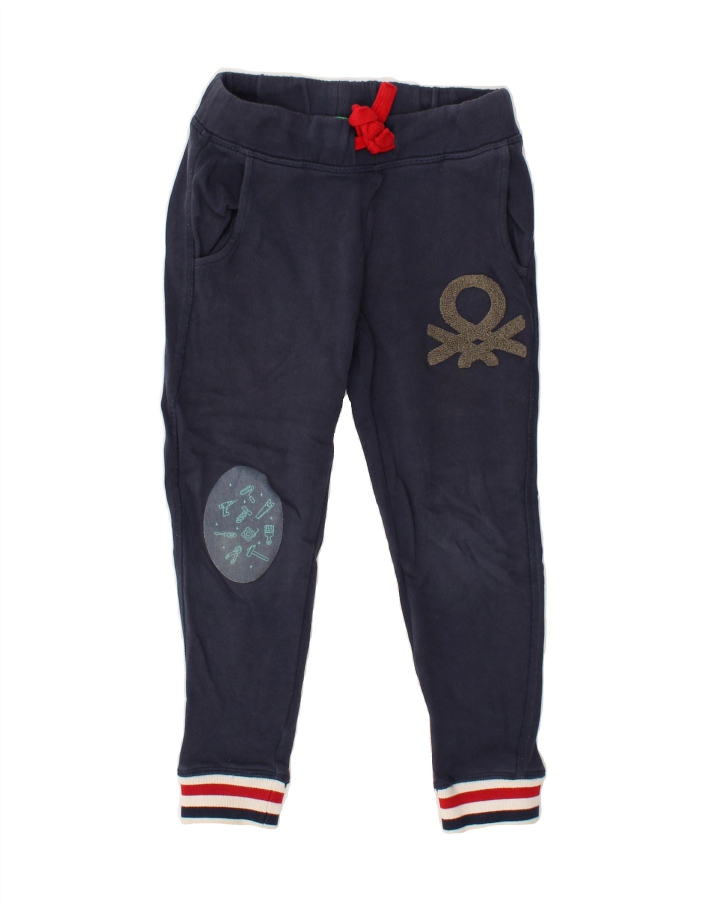 image of BENETTON Boys Graphic Tracksuit Trousers Joggers 6-7 Years Small Navy Blue