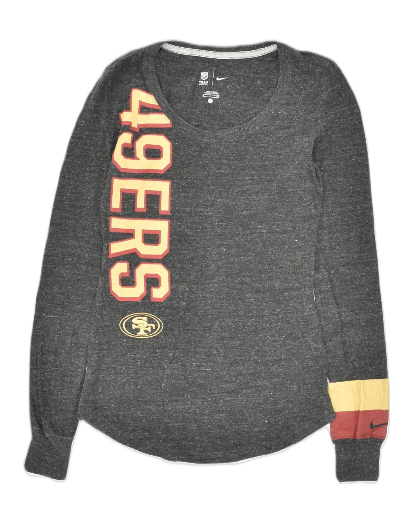 image of NIKE Womens Graphic Top Long Sleeve UK 8 Small Grey Flecked Cotton