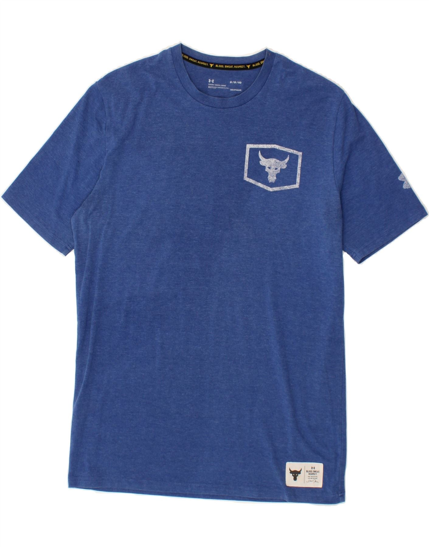 image of UNDER ARMOUR Mens Heat Gear Graphic T-Shirt Top Medium Blue Cotton