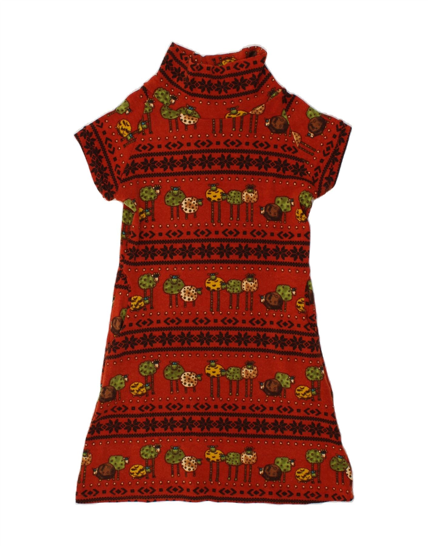 image of LEMON Womens Short Sleeves Jumper Dress UK 16 Large Red Fair Isle Acrylic