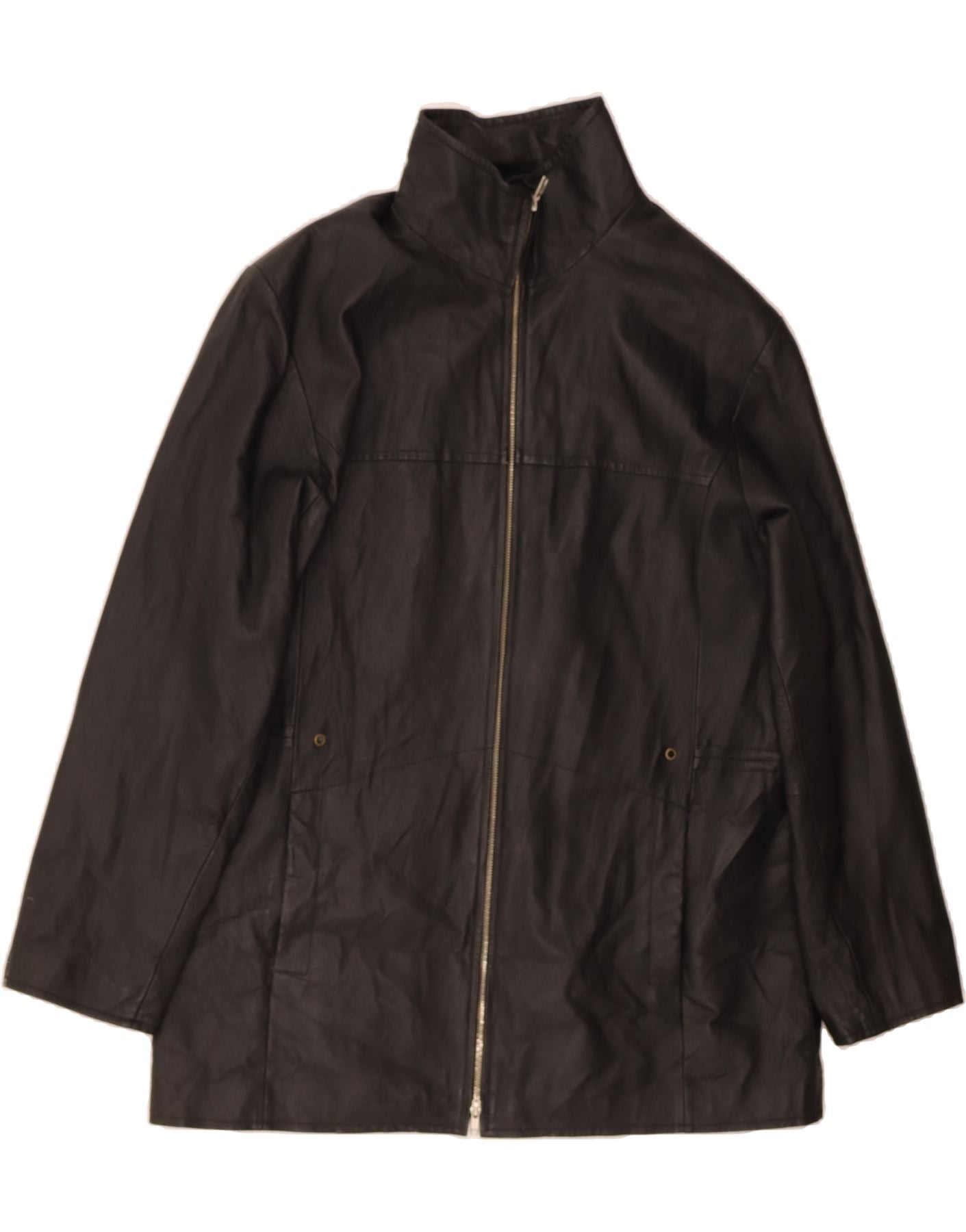 image of VINTAGE Womens Leather Coat UK 20 2XL Black