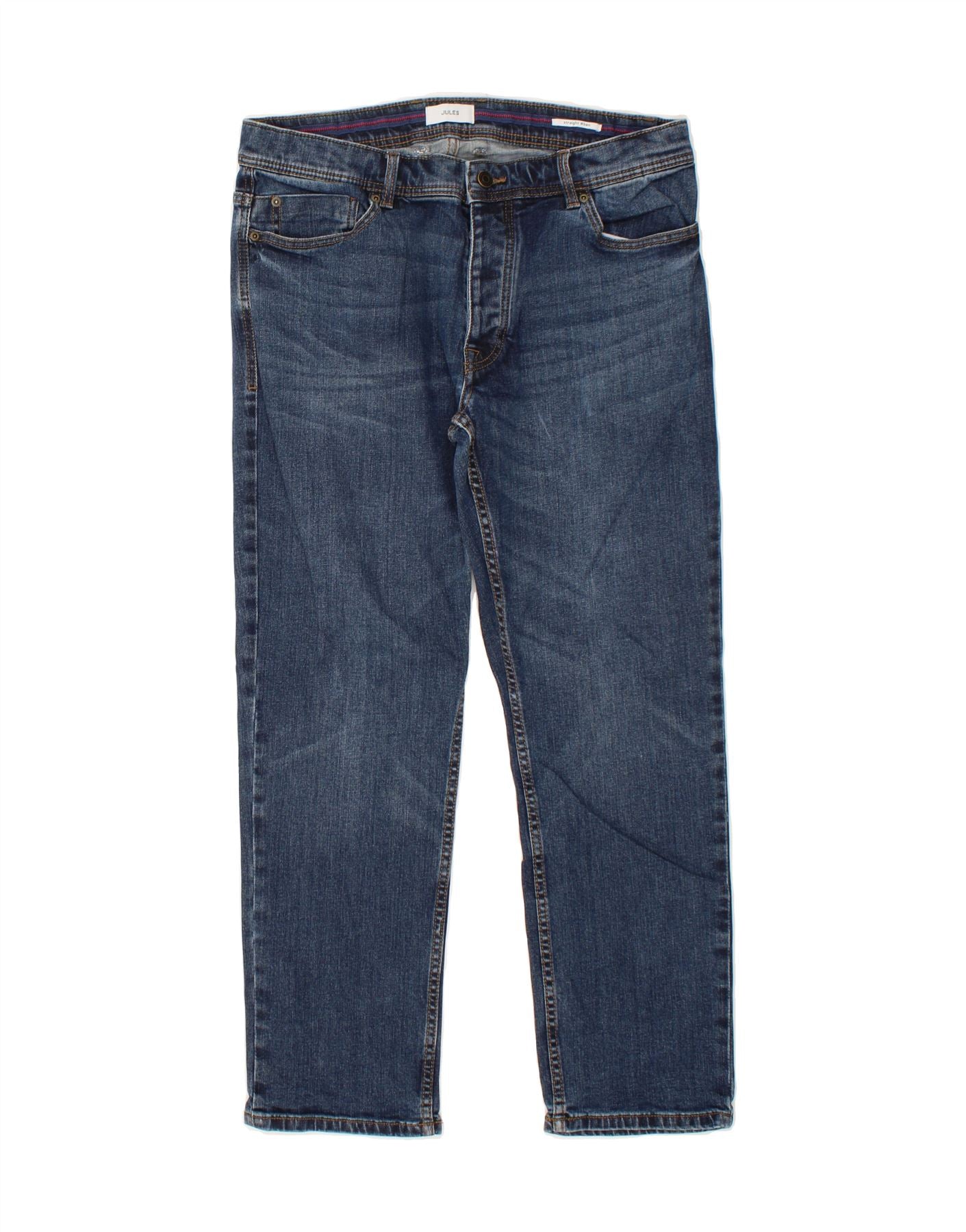 image of JULES Mens Straight Jeans W34 L30 Blue Cotton