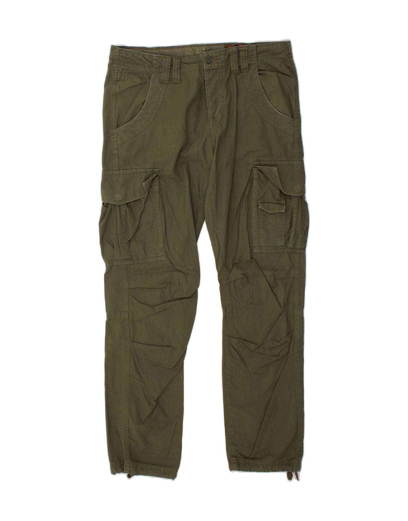 Image of VINTAGE Mens Straight Cargo Trousers Large W36 L31  Green Cotton